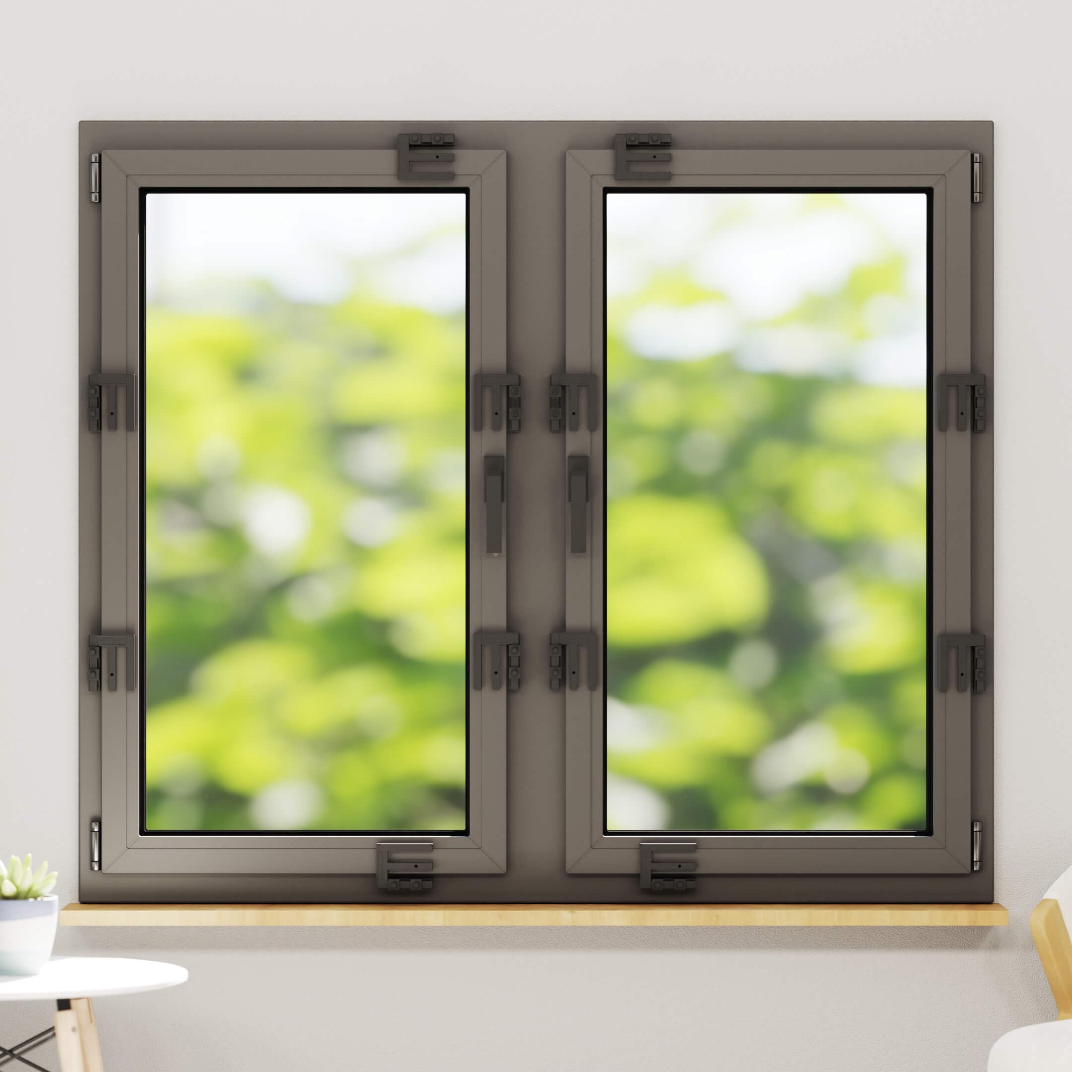 EM3-Fensteriegel für die kombinierte Sicherung doppelflügeliger Fenster gegen Einbruch für Wohnungen und Häuser (Lehmbraun)