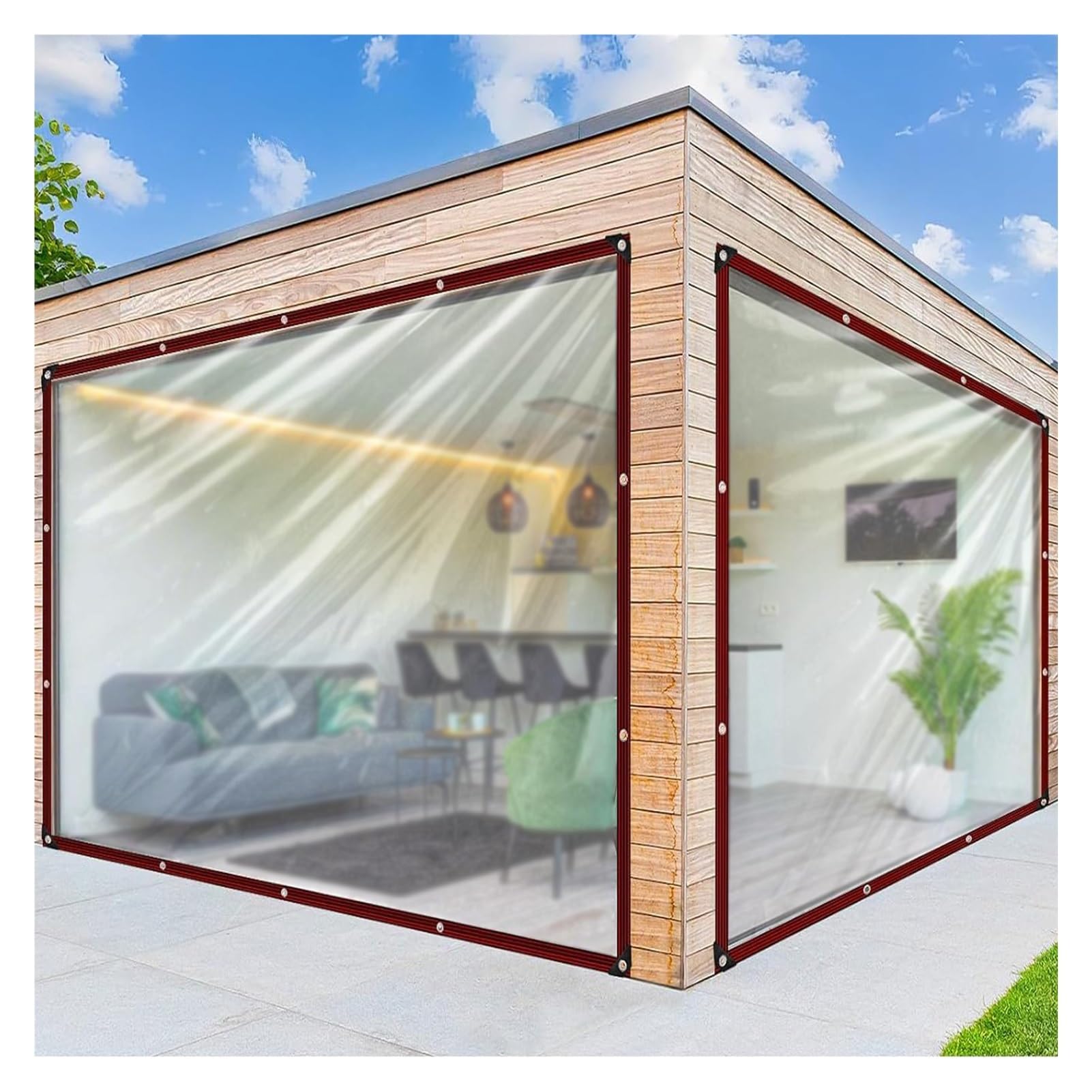 GLDYTVF HeavyDuty Waterproof Tarps for Outdoor UseTransparent 2x4m (6.56x13.12ft) Tarp for Balcony Porch Window ProtectionWeatherResistant Cover by
