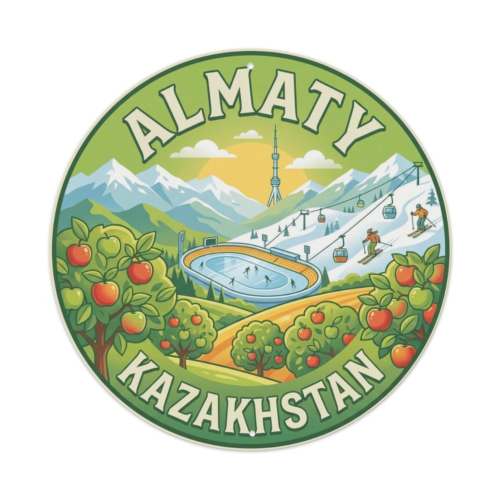 Yrnq 8X8inch Vintage Style Vintage Travel Kazakhstan Almaty Kok Tobe Metal Tin Sign