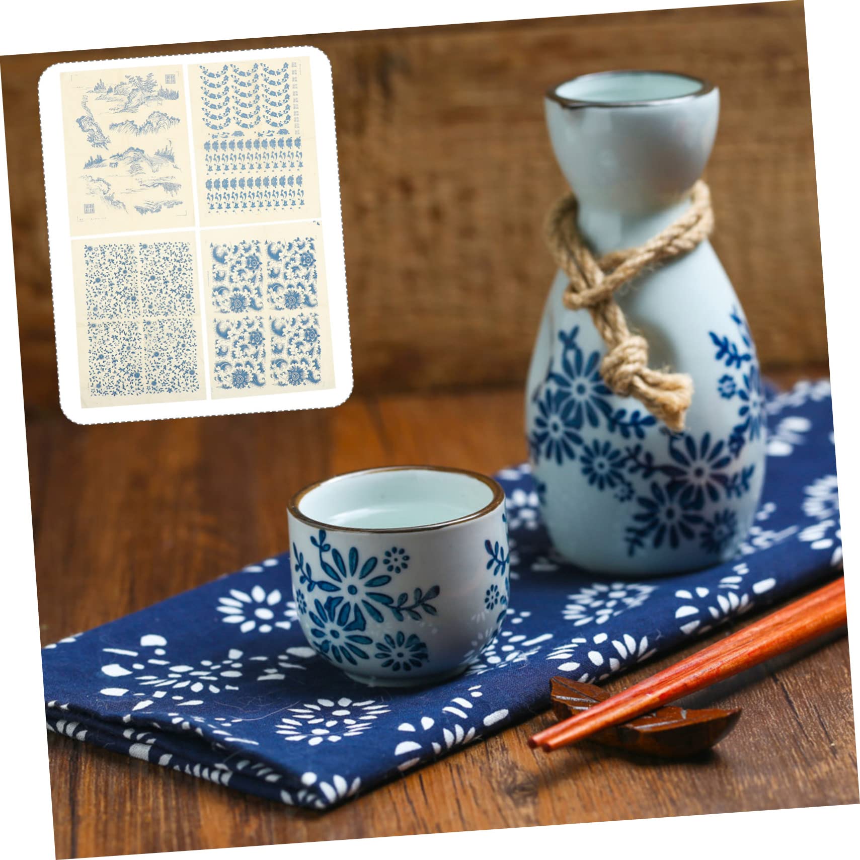 WEBEEDY 10pcs Sottosmalto Trasferimenti Decalcomanie Fiore Blu Ceramica Decalcomanie Ceramica Argilla Trasferimento Fogli di Carta per Ceramica Overglaze Smalto Decalcomania Scivolo Dec