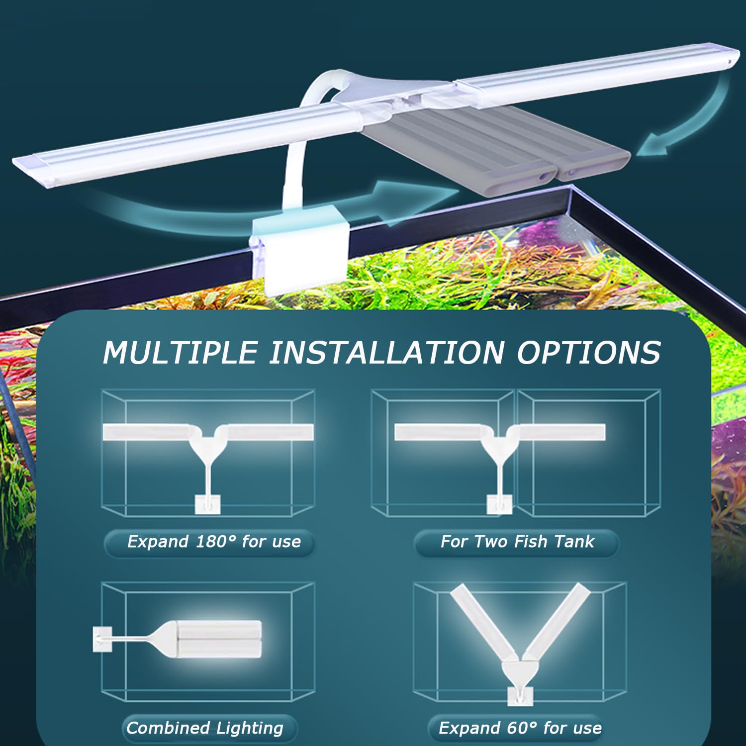 Luz LED para acuario con clip de espectro completo para peceras, luz para plantas, 360°, ajustable, 2 barras de luz, superbrillante, 13,2 W, adecuada para peceras de 20 a 75 galones