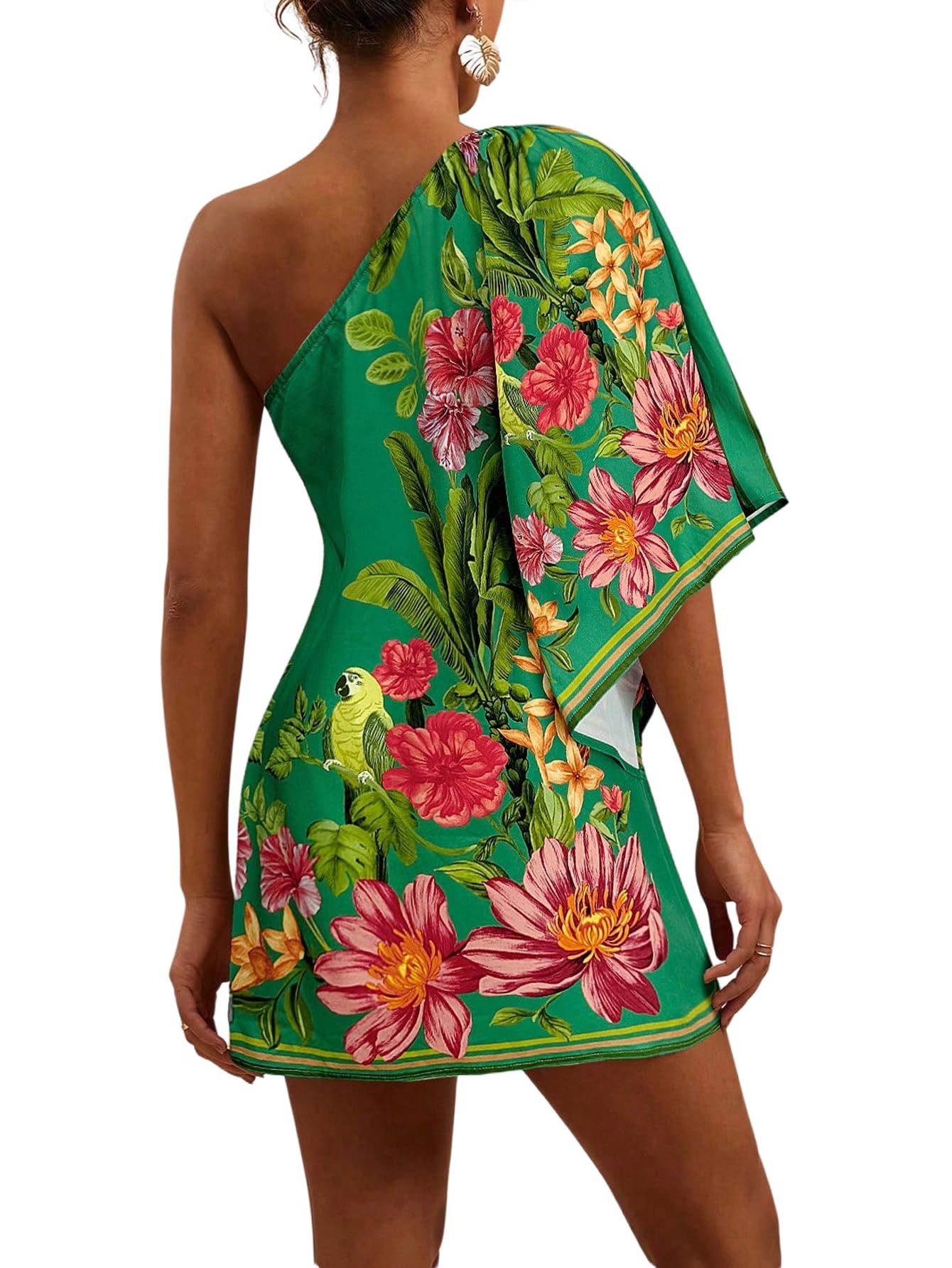 SweatyRocks Abito corto da donna, estivo, leggero, da spiaggia, spalle scoperte, con fiori, alla moda italiana