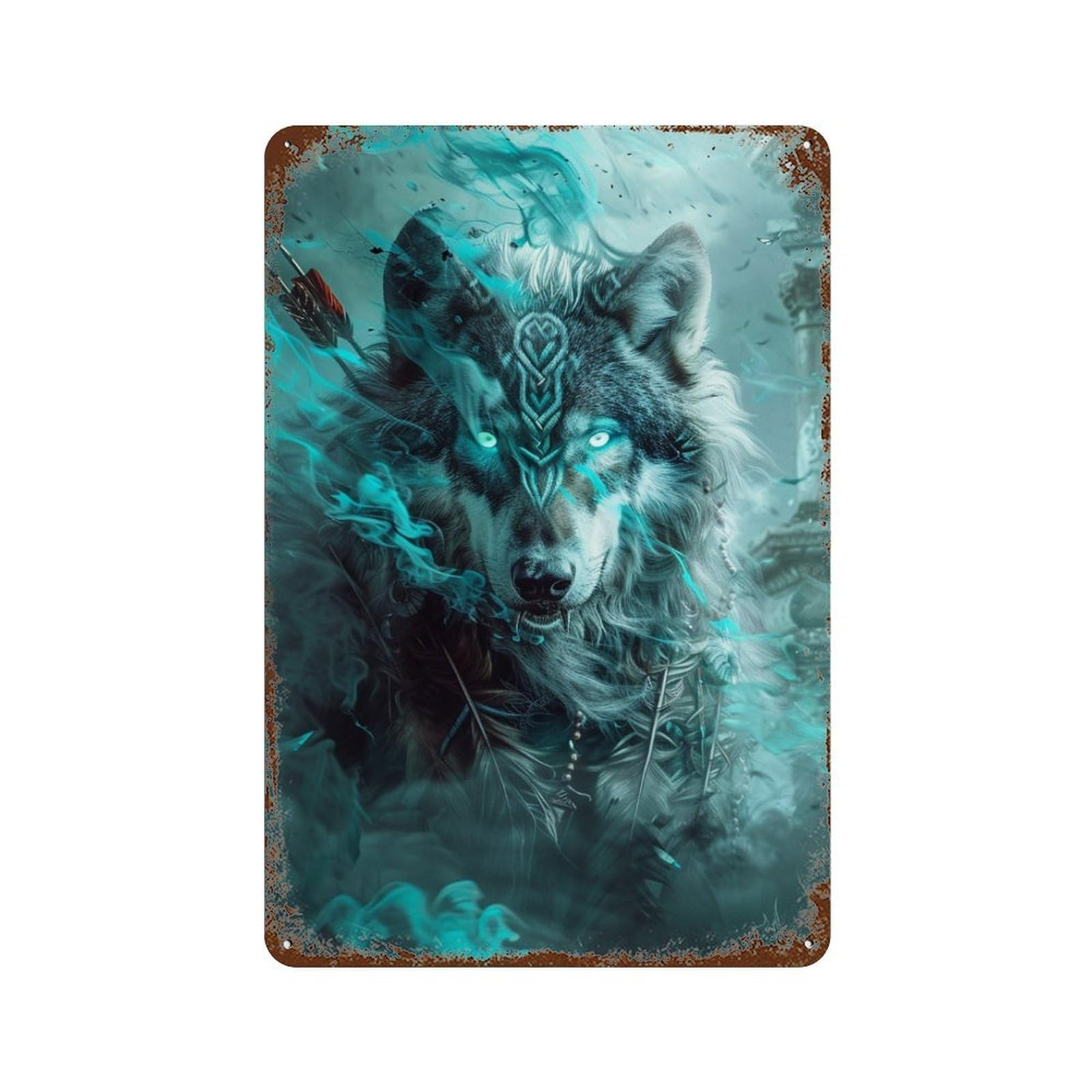 Wolf Spirit Art Print-16 Distressed Metal Wall Sign 11.8"x7.9", Shabby Chic Decor for Garage, Pub Or Kitchen