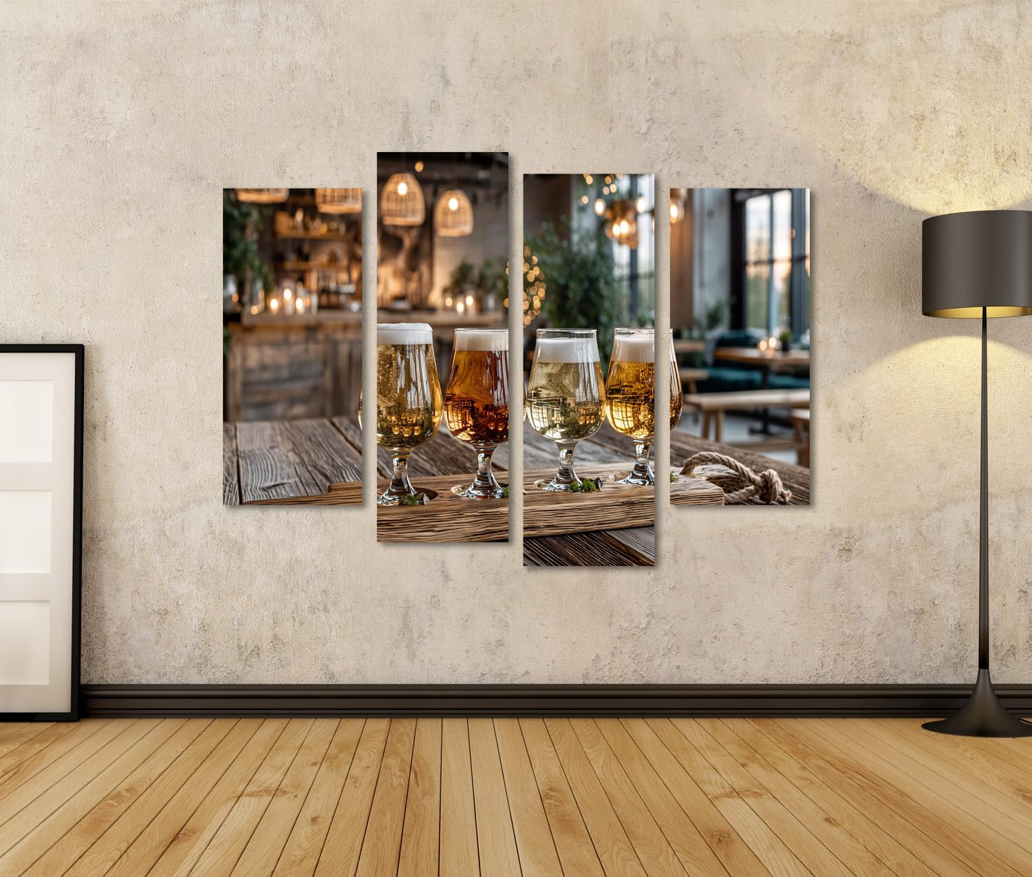 islandburner Quadro su tela, accogliente degustazione di birra, decorazione da bar per gli amanti della birra, 4 pezzi