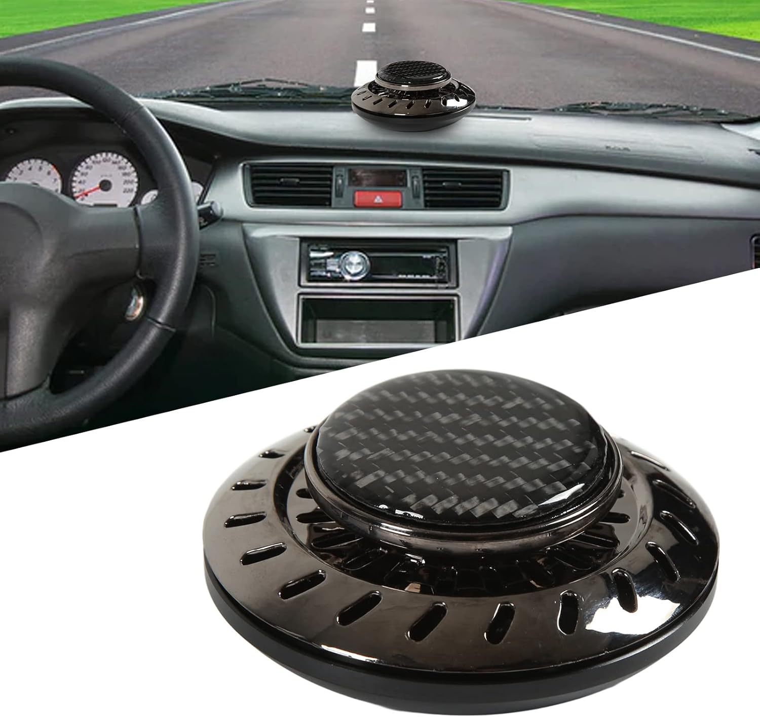 Flying Disc Car Essential Oil Diffuser, Long Lasting Aromatherapy Air Freshener with 2 Natural Essential Oils, Adjustable Fragrance Intensity for Dashboard Use (Black)