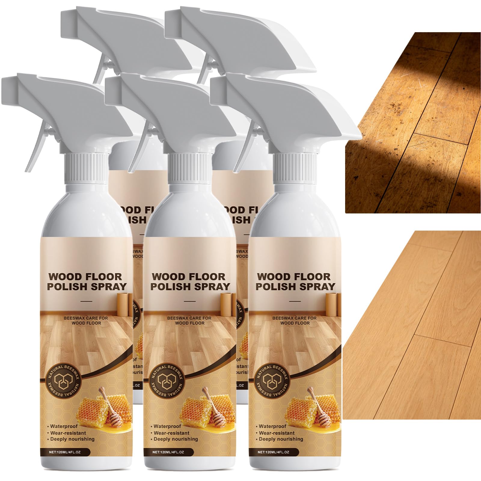 Holzboden-Restaurator, High-Solids Wood Floor Cleaner Polierspray, füllt Kratzer, glänzt und schützt Böden, schnell trocknende Schutzbehandlung für Hartholz-Laminat-Vinyl-Bambusböden (5PCS)