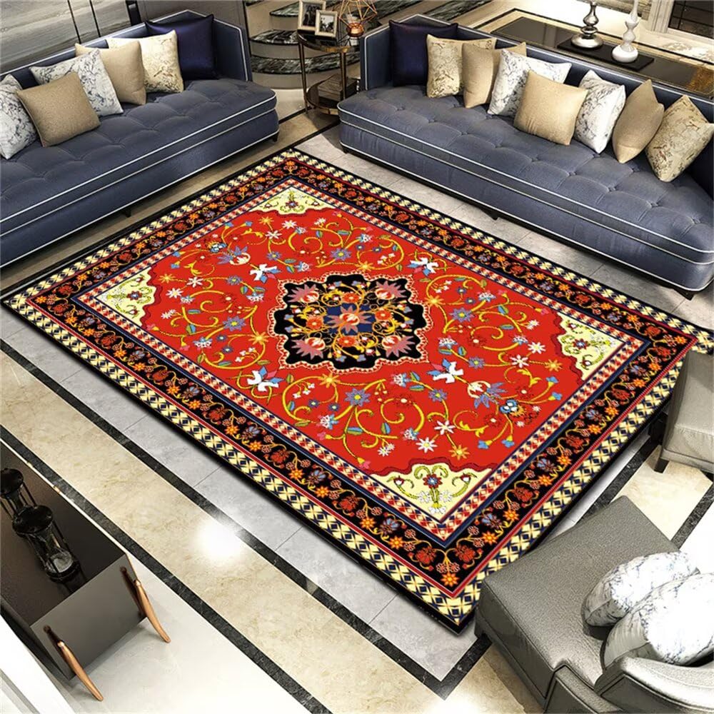 Tapis de chambre adulte 50x80cm rouge floral rétro lavable