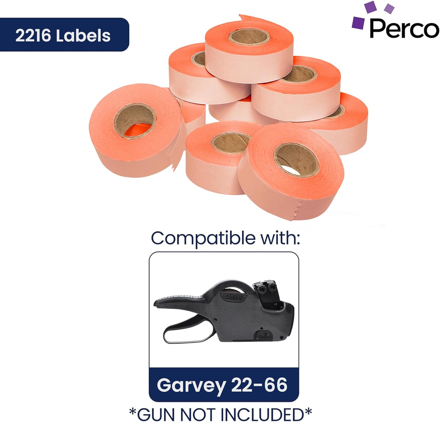 Perco Fluorescent Red Garvey 2216 Pricing Labels for Garvey 22-66/22-77/22-88 Two Line Pricing Gun - 9 Rolls, 1 Sleeve - 9,000 Pricemarking Labels and 1 Inker Included