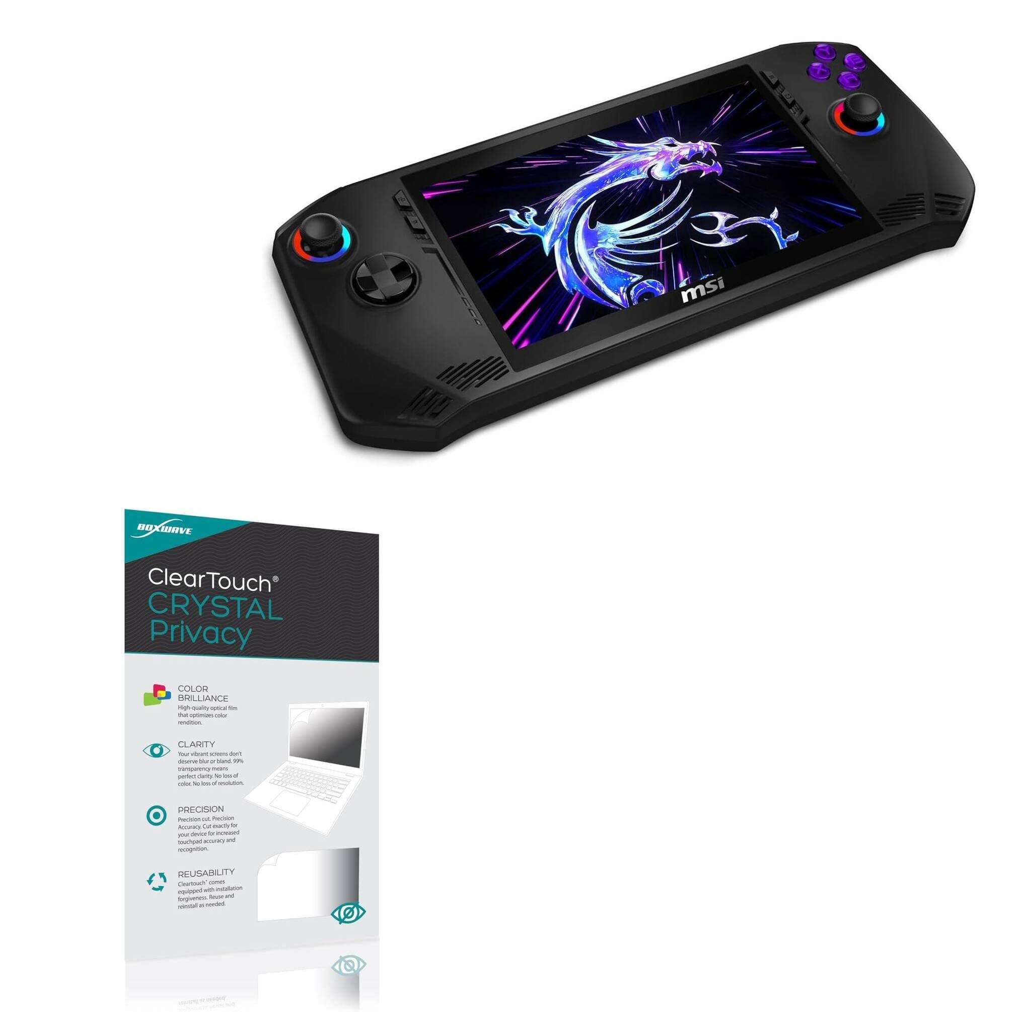 BoxWave Screen Protector Compatible with MSI Claw 7 AI+ - ClearTouch Crystal Privacy (2-Pack), Privacy Screen Protector Flexible Film Clear