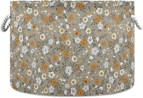 Cute Small Floral Flower storage basket folding and waterproof storage containers baskets circle with sturdy handle stuff craft set for pantry