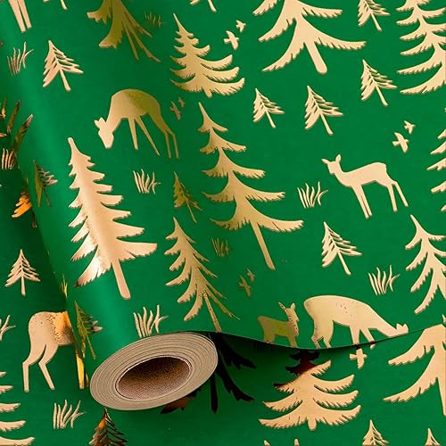 Miniatura 64 de Yarcony Papel kraft de regalo de Navidad, papel de regalo negro, árboles de Navidad de lujo, renos, copos de nieve, papel de estraza resistente