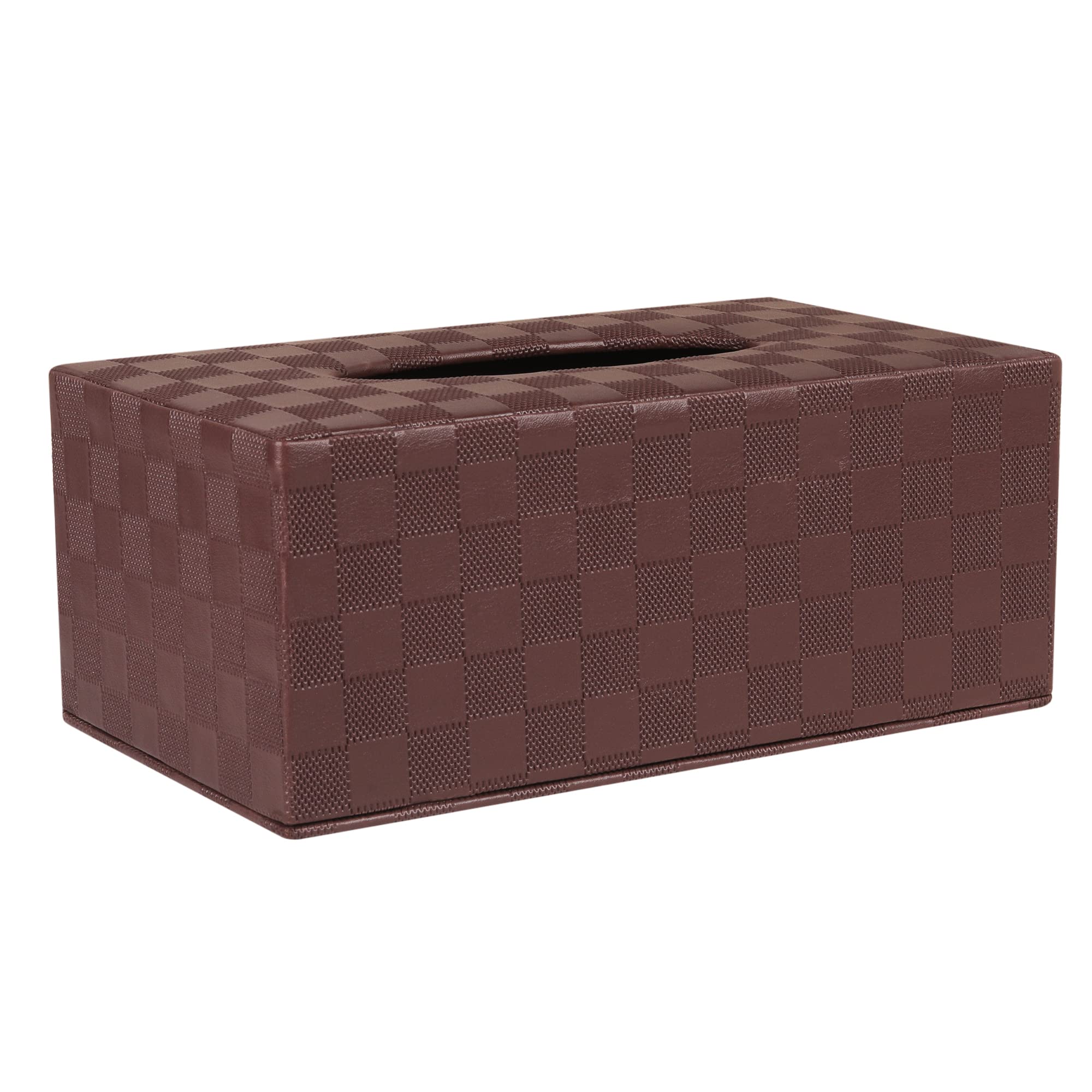 Anything & Everything Faux Leather Tissue Box Holder, Napkin Holder Box for Home and Car (Check) Brown 3