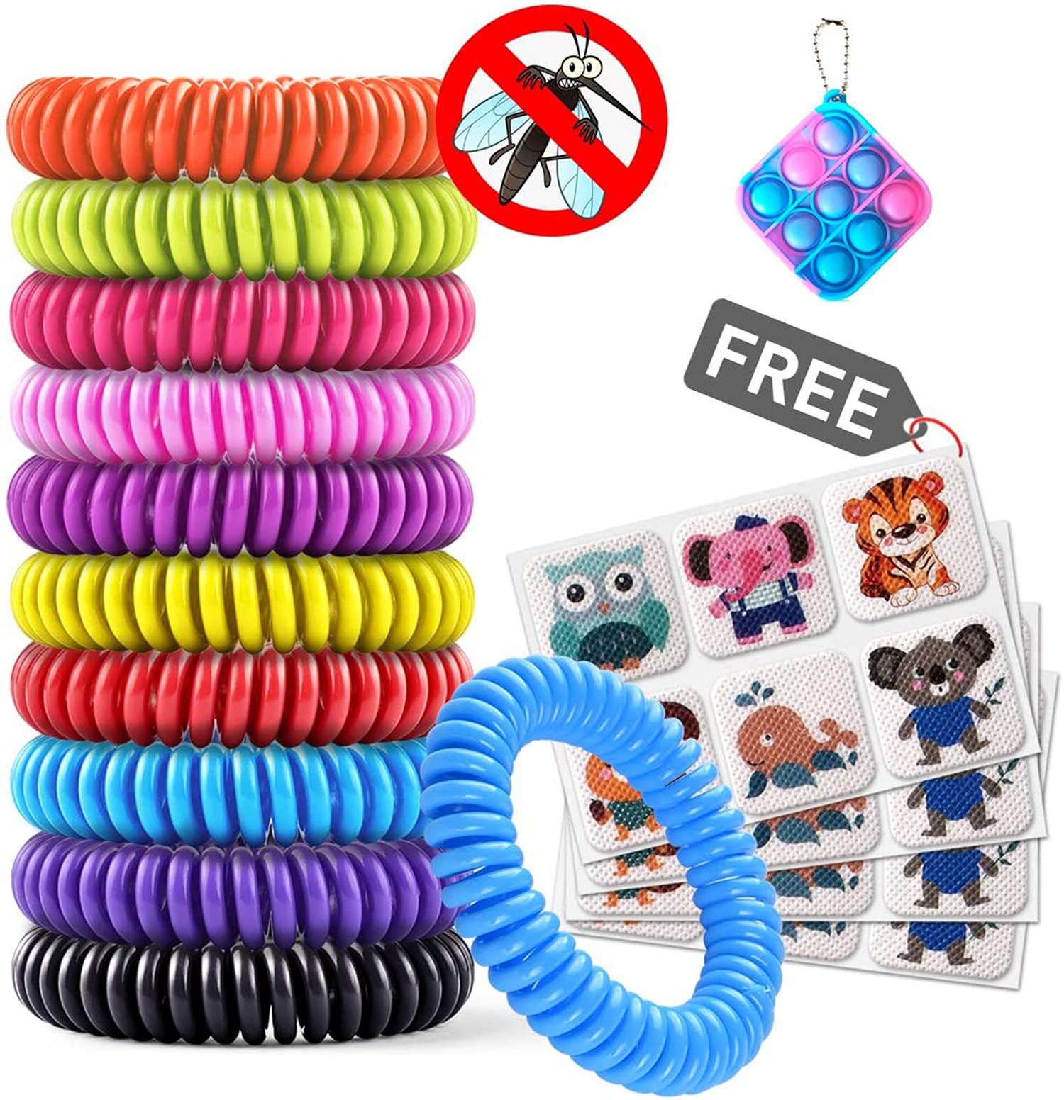 Mosquito Bracelet 10 Pack with 4 Patches, Toys Waterproof Bug Repellent Wrist Bands, Fit for Kids & Adults, Natural Ingredients and Deet-Free, pest Control, Safe Indoor Outdoor Protection