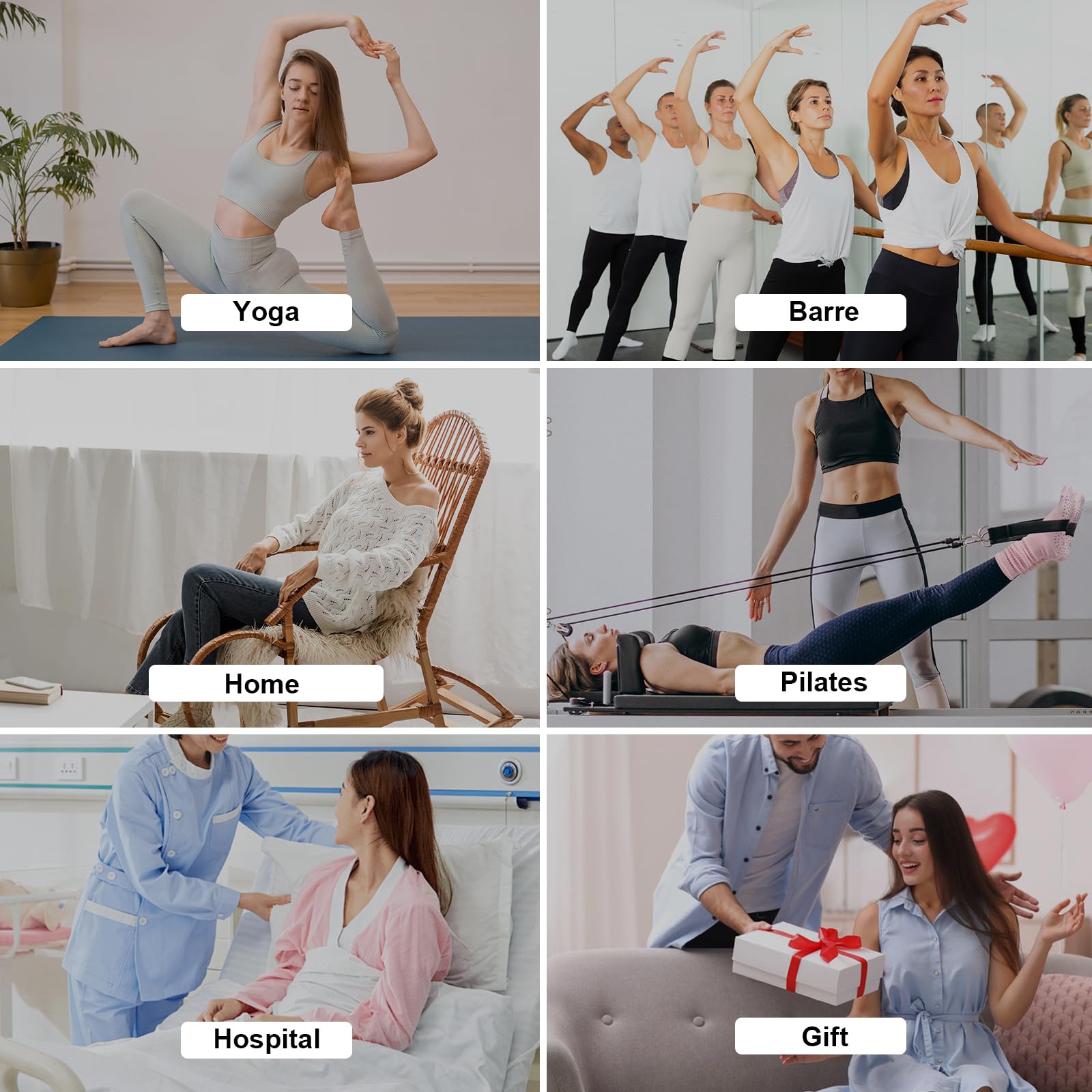 Grip - Calcetines de pilates para mujer, calcetines de yoga con agarre para entrenamiento de barra, hospital, calcetines largos