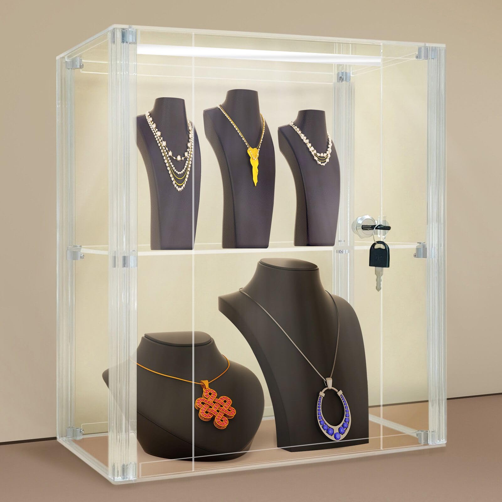 Vitrine Acrylique verrouillable, Présentoir sécurisé 2 Niveaux avec Serrure, Boîte Organisateur Anti-poussière pour Objets de Collection (2 Niveaux - 35x20x41cm)