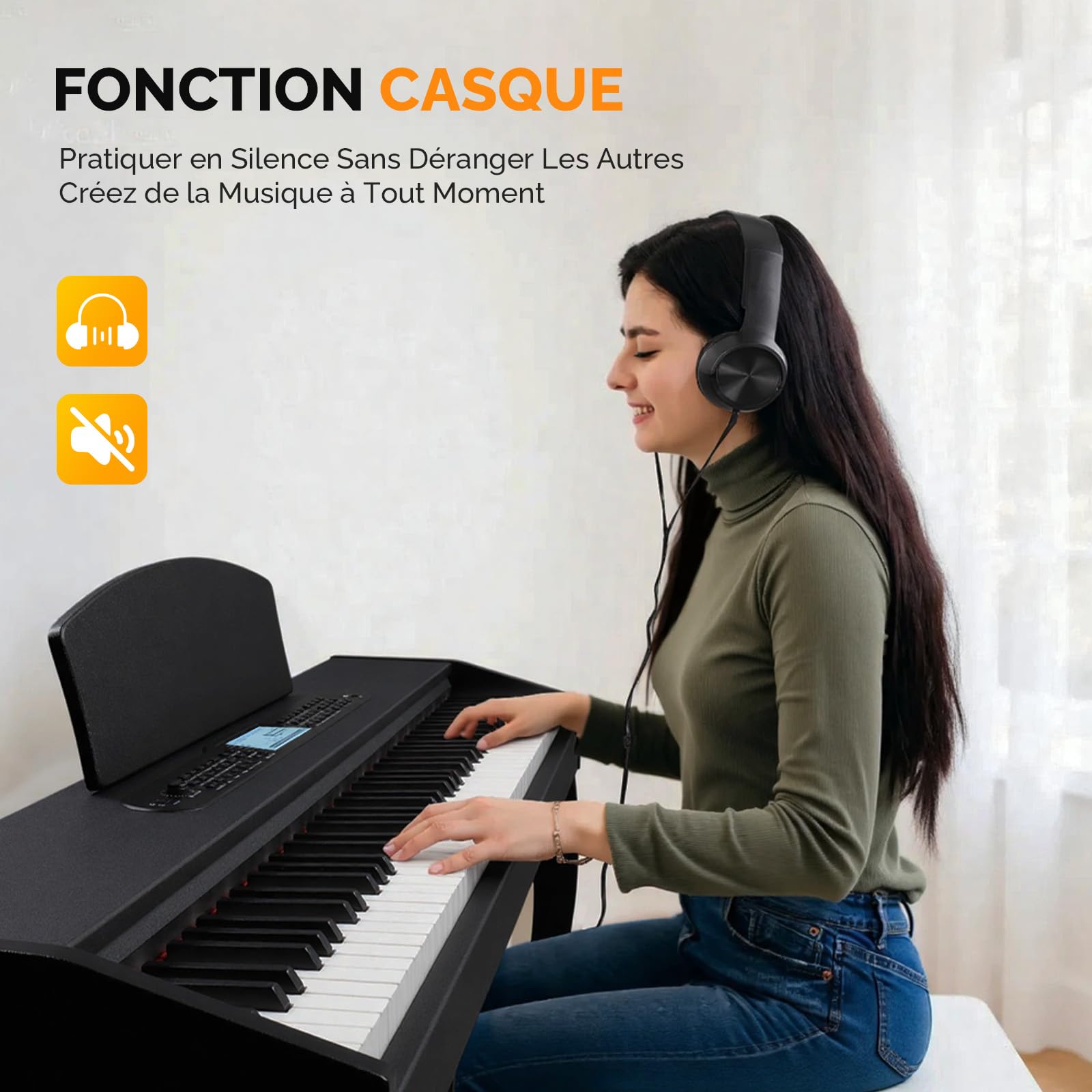 Glarry Piano numérique 88 touches Lestées, Piano Électrique avec Enregistrement Audio&MIDI Bluetooth, Transposition, Accompagnement du Volume, Accordage/Force, Idéal pour Famille & Enseignement (Noir)