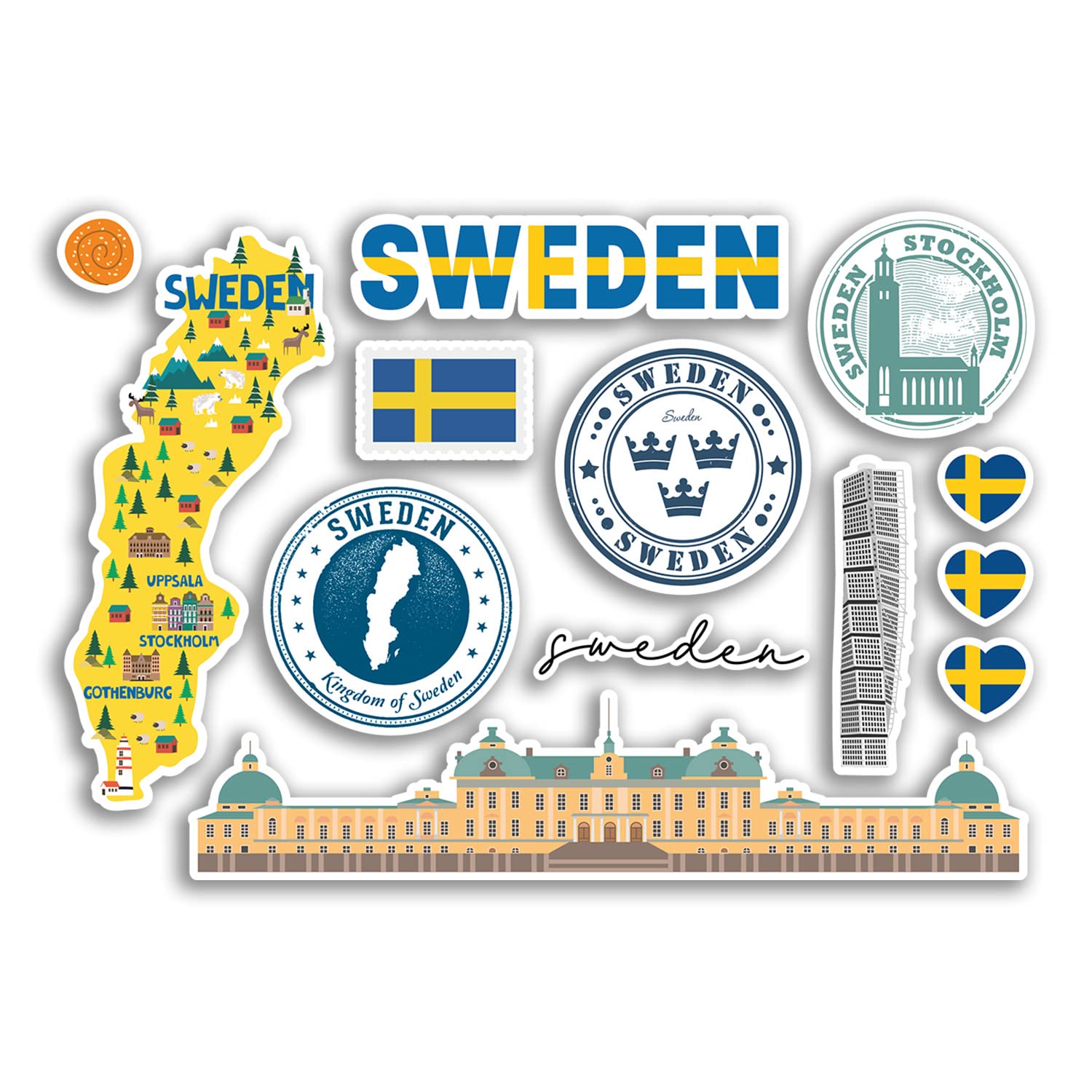 A5 Sticker Sheet Sweden Vinyl Stickers - Swedish Landmarks Culture Flag Country Holiday Map Travel #78487