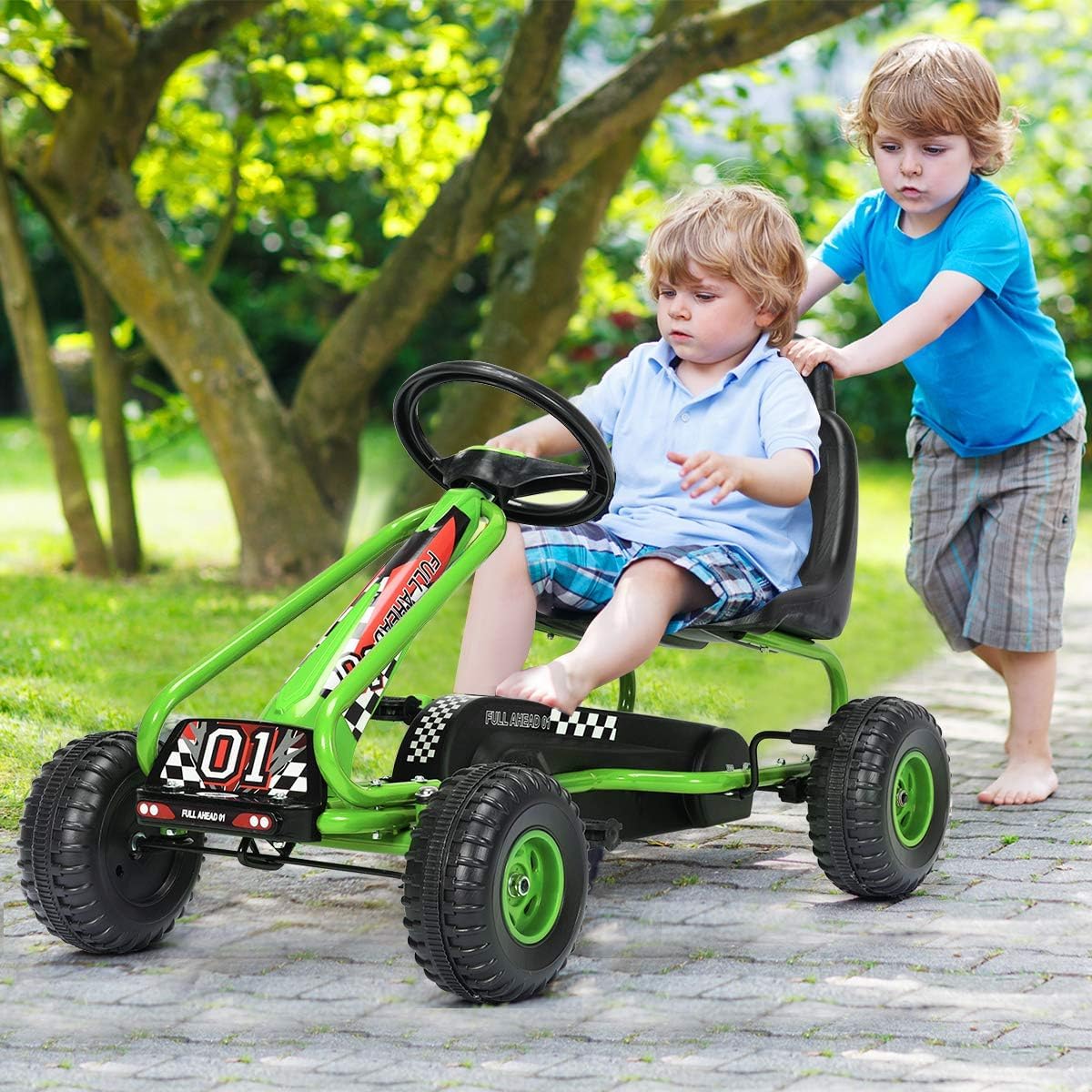 RELAX4LIFE Go Kart para Niños Con Freno de Mano y Asiento Ajustable, Coche de Pedales Con Ruedas Antideslizantes, 3-6 Años, Regalo, Carga 30kg (Verde)