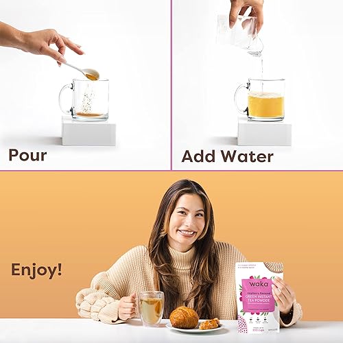 Miniatura 5 de Té instantáneo de calidad Waka, sin azúcar añadido y sin azúcar, té verde con sabor a frambuesa en polvo, 100% hojas de té, bolsa a granel de 4.5