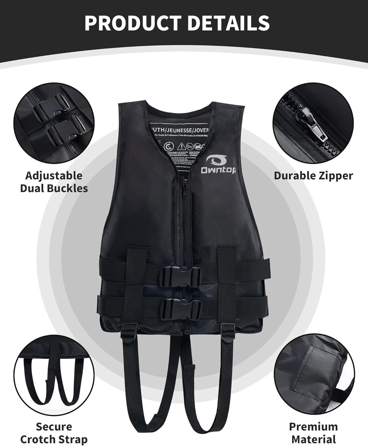 Owntop Kids Swim Vest for Boys & Girls, Youth Swimming Vest 50-90 lbs / 75-125 lbs, Adjustable Swim Training Vest for Children 6-12yrs, Swim Jacket for Pool Beach Lake