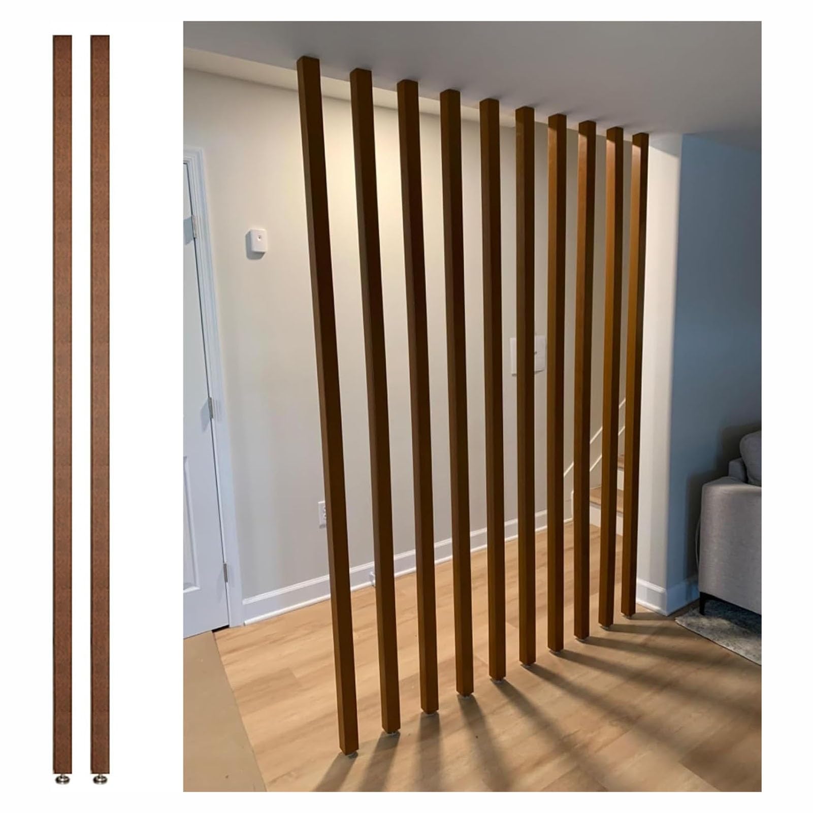 GLETSF Wooden Slat Room Divider - 3Ft To 8Ft Adjustable Height, Modern Floor-To-Ceiling Partition Screen For Living Room, Office, Restaurant Decor-2 Pcs-220cm/86.6in/7.21ft