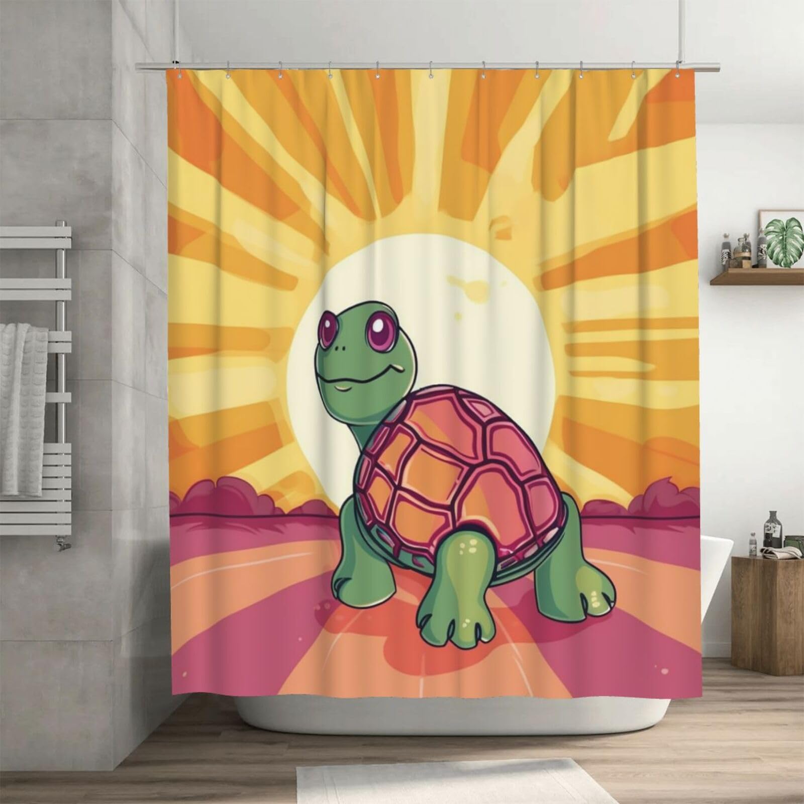 Rideau de douche imperméable anti-éclaboussures motif tortue avec 12 crochets