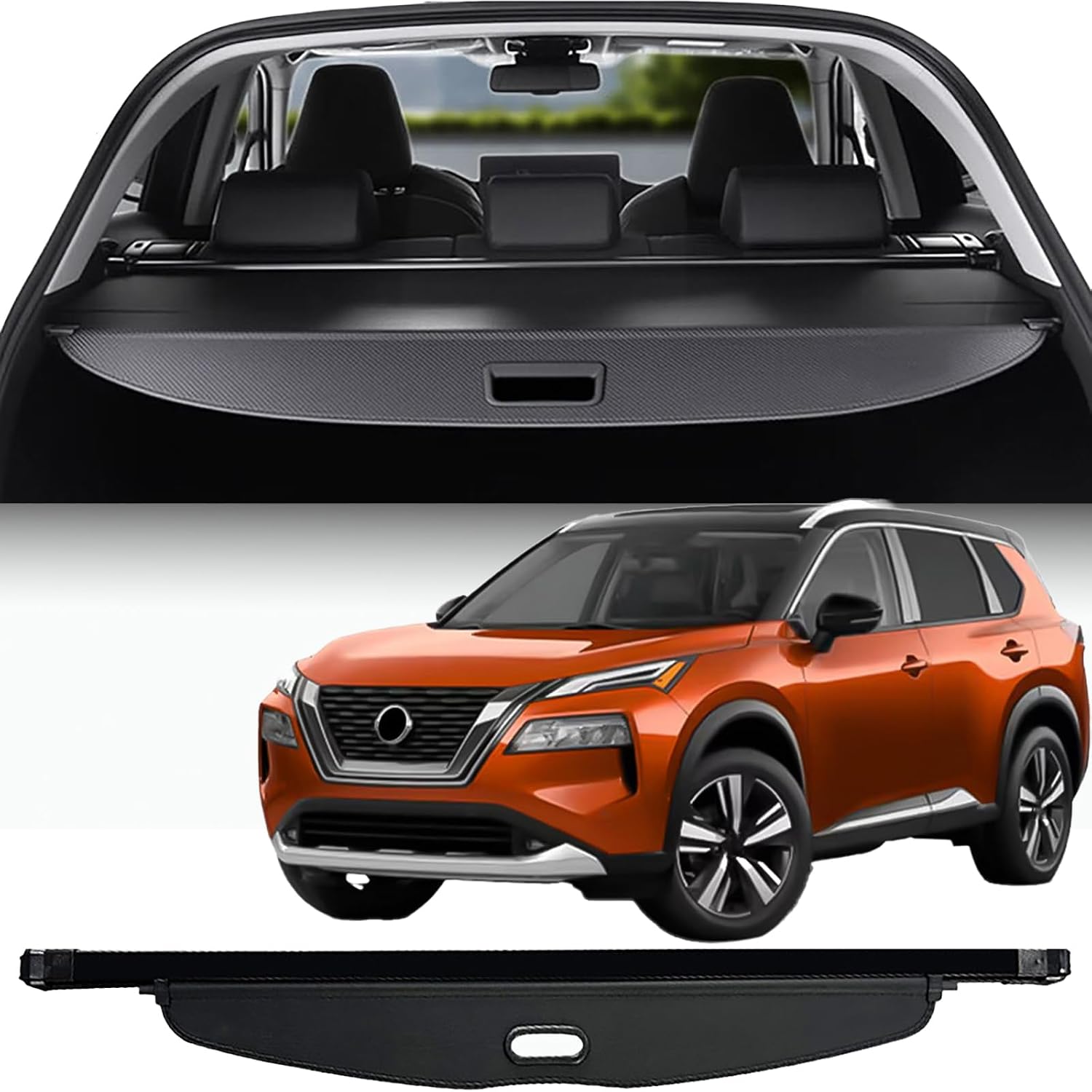 Powerful Cargo Cover for Nissan Rogue 2021-2024 Accessories,Retractable Shield Shade Trunk Security Cover Privacy Screen Sunshade and Anti-Theft,Canvas