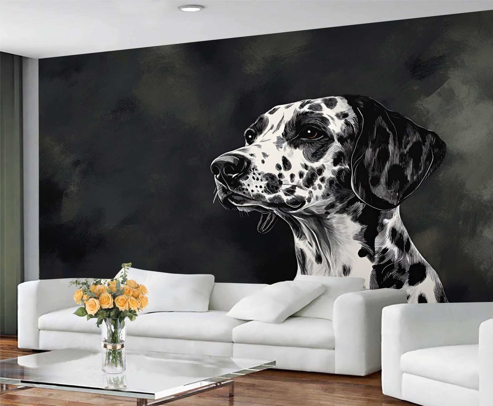 GIVLWF Dog Print Wallpaper & Room Decor, Black and White Bedroom Wallpaper, Dalmatian Dog Wall Paper for Living Room, Non-Self-Adhesive, Murals for Walls — image 1