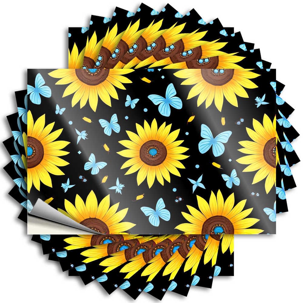 Abipuir - 10pcs Sunflower Butterfly Car Background Stickers Vintage Bar Decoration Funny Bumper Sticker (6 x 9cm)