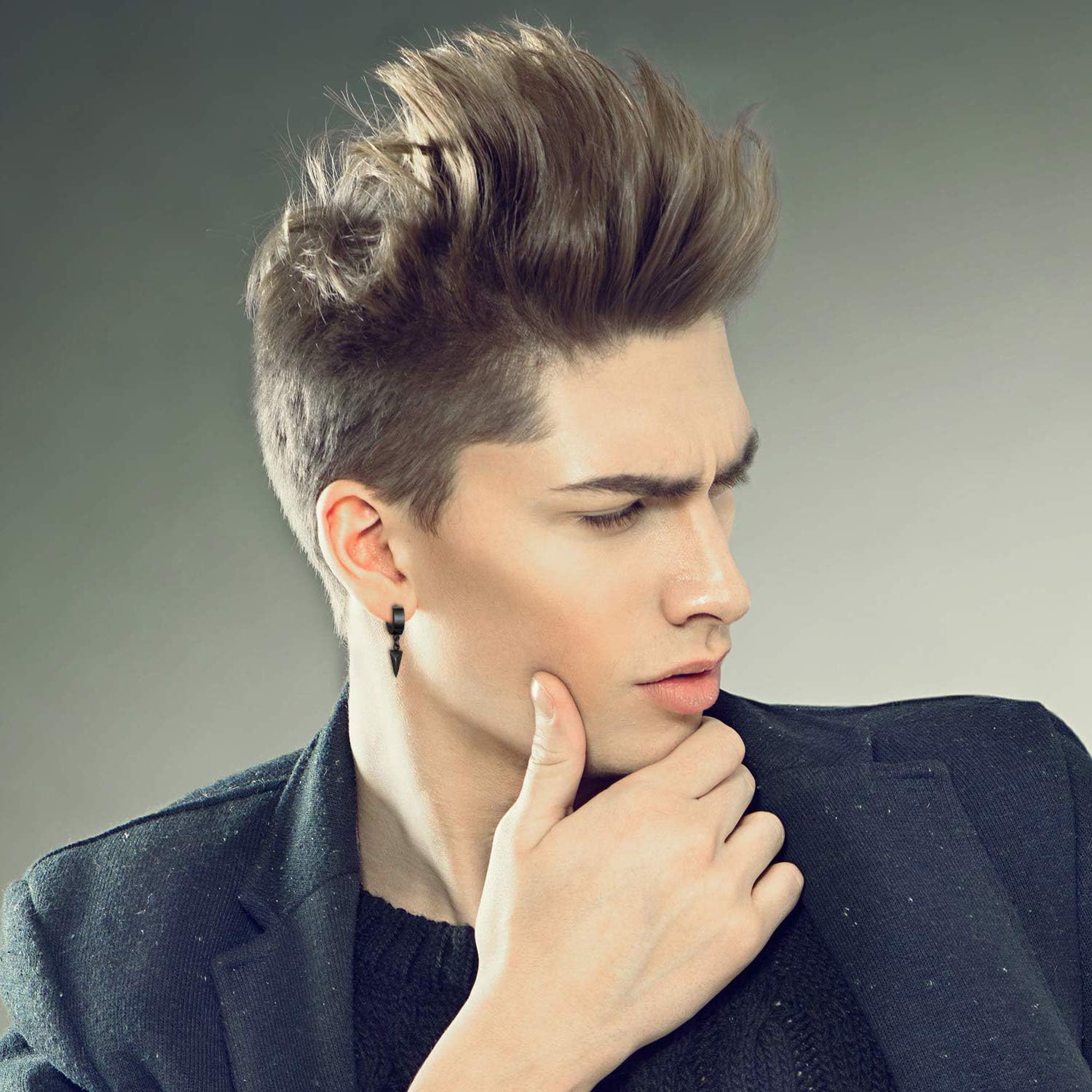 YZstyle Men's Women Punk Stainless Steel Kpop Triangle Shape Design Huggie Hoop Earrings set,Thanksgiving New Year Wedding Gift - Image 7