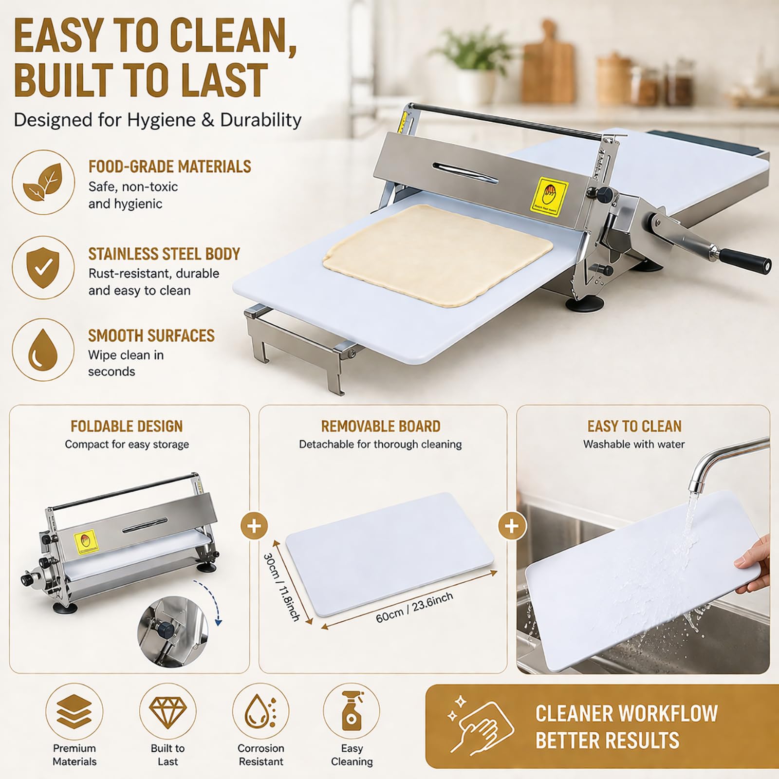 Laminator do ciasta Croissant, ręczny nóż do ciasta, wielofunkcyjny wałek do ciasta francuskiego, ciasteczek, pizzy, składany blat M300