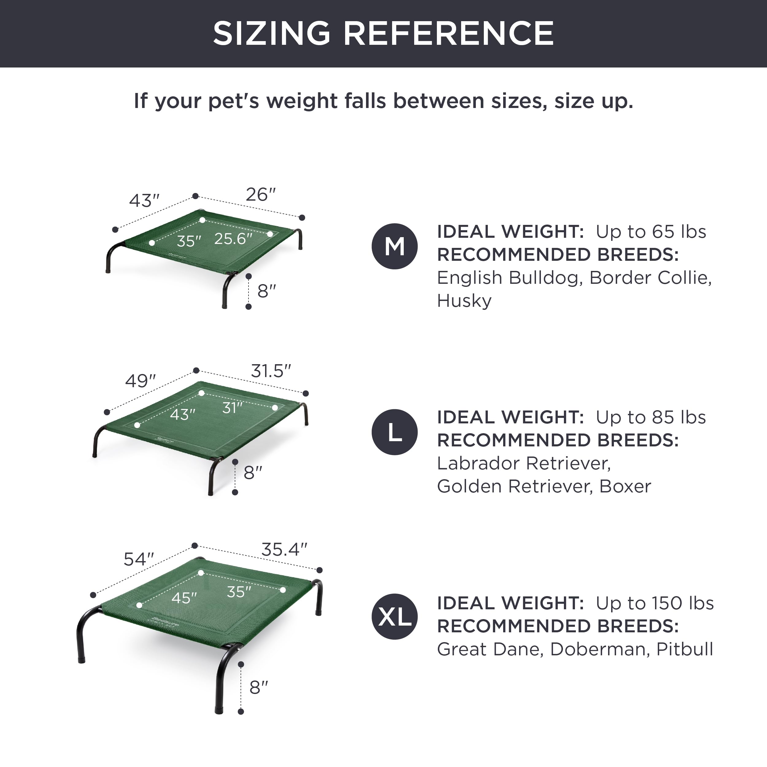 Bedsure Large Elevated Cooling Outdoor Dog Bed - Raised Dog Cots Beds for Large Dogs, Portable Indoor & Outdoor Pet Hammock Bed with Skid-Resistant Feet, Frame with Breathable Mesh, Green, 49 inches