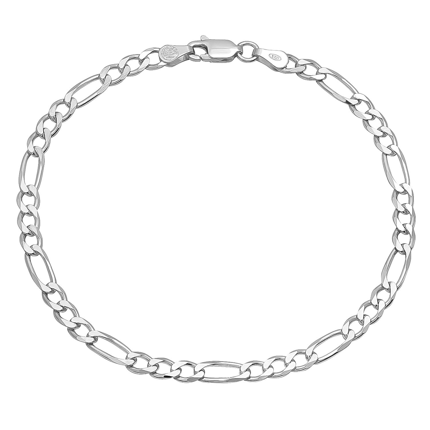 The Bling Factory 2mm-18mm Solid .925 Sterling Silver Italian Flat Figaro Bracelet Made in Italy (4mm (width), 8 inches)