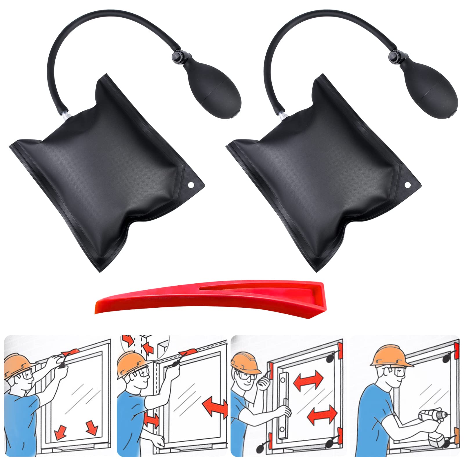 Nizirioo Air Pump Wedge 4 Piezas, Bomba De Aire Cuña, Cuña De Aire De Bomba Con Herramienta Alineación Roja Para Puerta Ventana