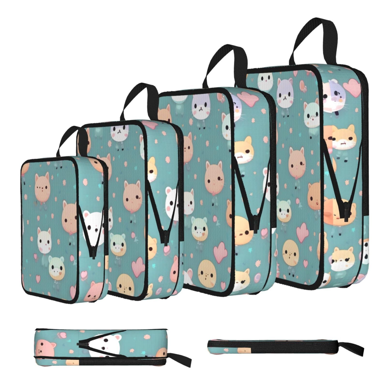 Sxzvvbn Black Cute Fox Compression Packing Cubes 4 Piece Set