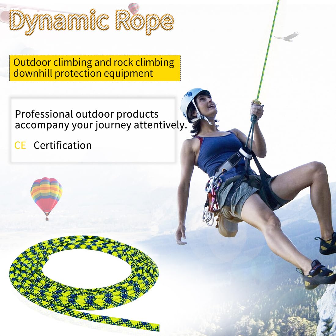 NewDoar 10,5 mm (2/5 Zoll) dynamisches Seil, 24 kN (5399 lb) Robustes Nylonkernmantelseil, 3 Größen Mehrzweckseil für Outdoor-Bergsteigen, Klettern, Rettung (98 Fuß)