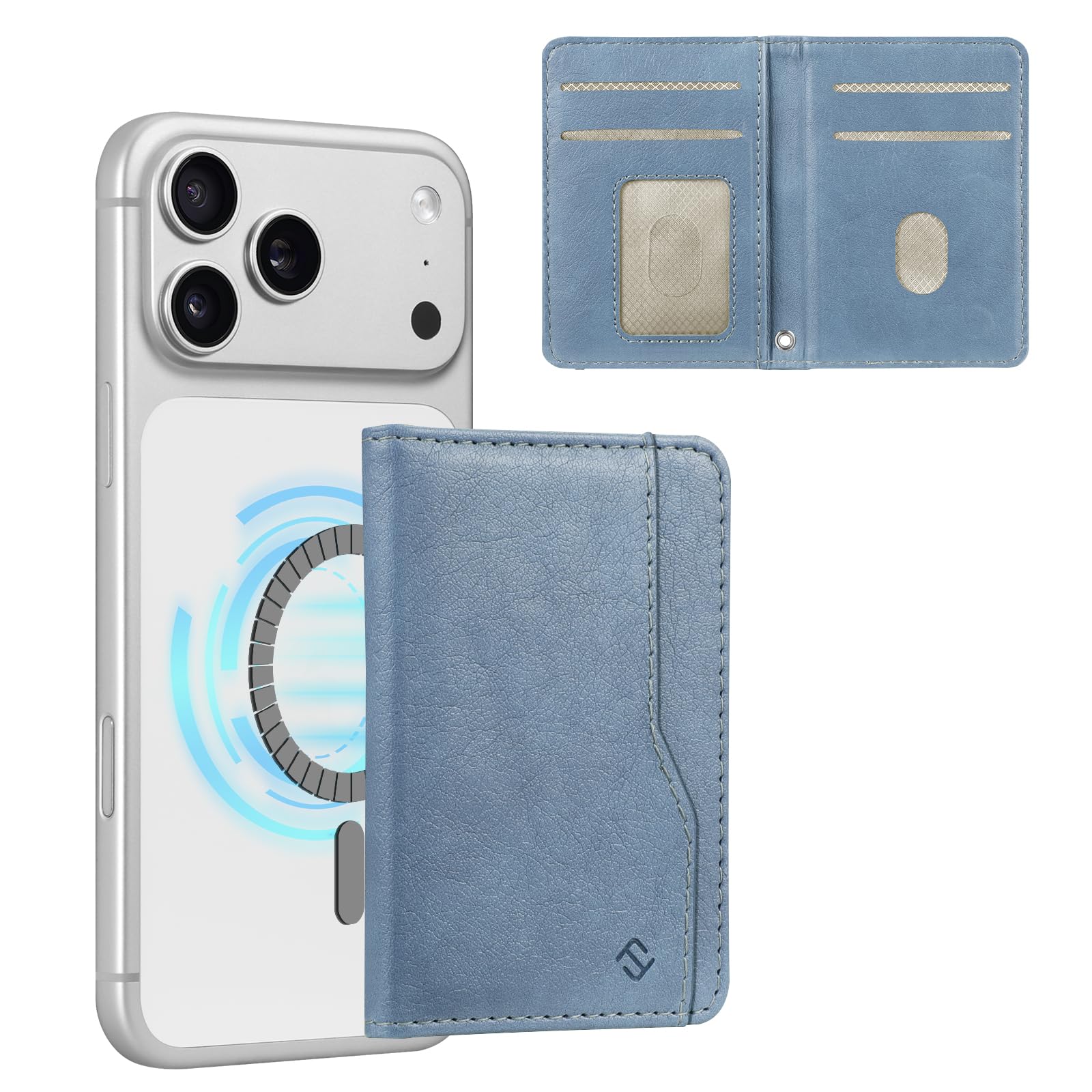 CASEBOT für MagSafe Wallet mit starkem Magnet & RFID-Schutz, schlanke Kartenhalterung aus PU-Leder für iPhone 17/16/15/14/13/12 Pro/Max/Plus, abnehmbares Klappetui für Damen und Herren, Blau