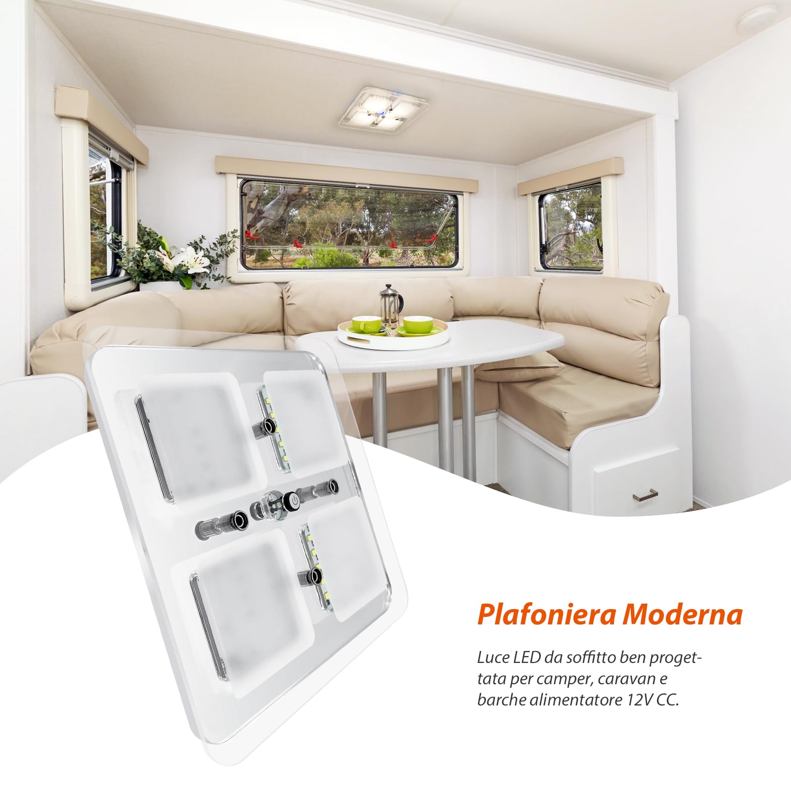Dream Lighting Plafoniera LED 12v per Camper Caravan Barca 560LM 8W Illuminazione Interni Moderna Dimmerabile 3000K Bianco Caldo