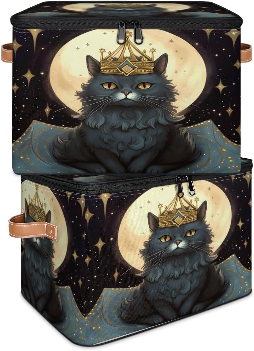 Storage Bin Set of 2 Cat Quuen Storage Basket with Zipper Lid & Handle Foldable Closet Shelf 2 Pack Cloth Organizer Basket Cube Bins Clothes Organizer for Bedroom, Nursery