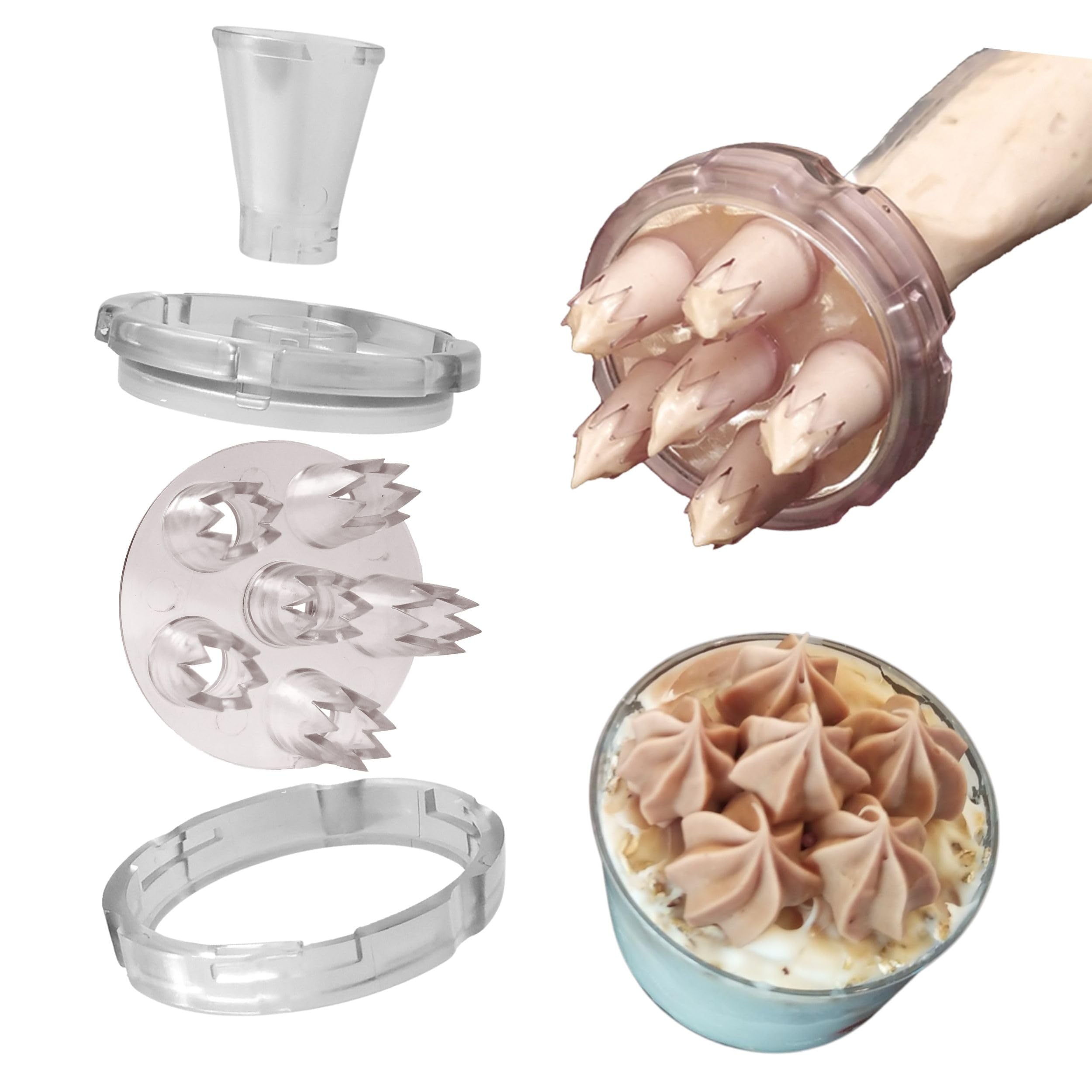 Chefinov pastry nozzles - set of 1 ruby multisocket tray - 6 fluted nozzles - just one push the decoration is made.