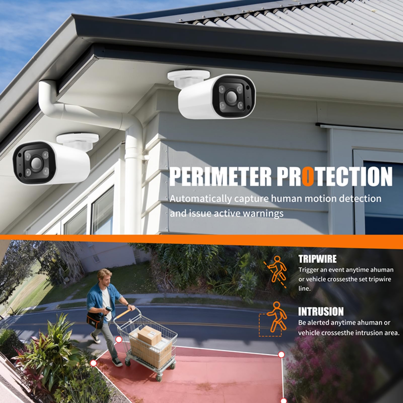 Telecamera di Sorveglianza da 4 MP con Audio Bidirezionale | Rilevamento Umano AI, Visione Notturna a Colori 30 M, PoE IP66 Resistente Alle Intemperie per la Sicurezza Interna Esterna