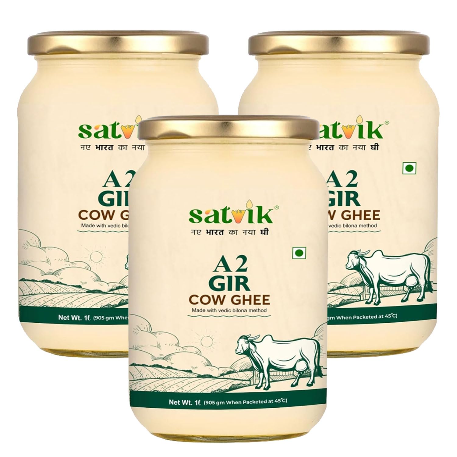 Satvik Pure Ghee A2 Gir Cow Ghee Churned from Vedic Bilona Method | Bilona Ghee | A2 Cow Desi Ghee 1 Litre (Pack of 3) (B0DGD392LY) Amazon Price History, Amazon Price Tracker