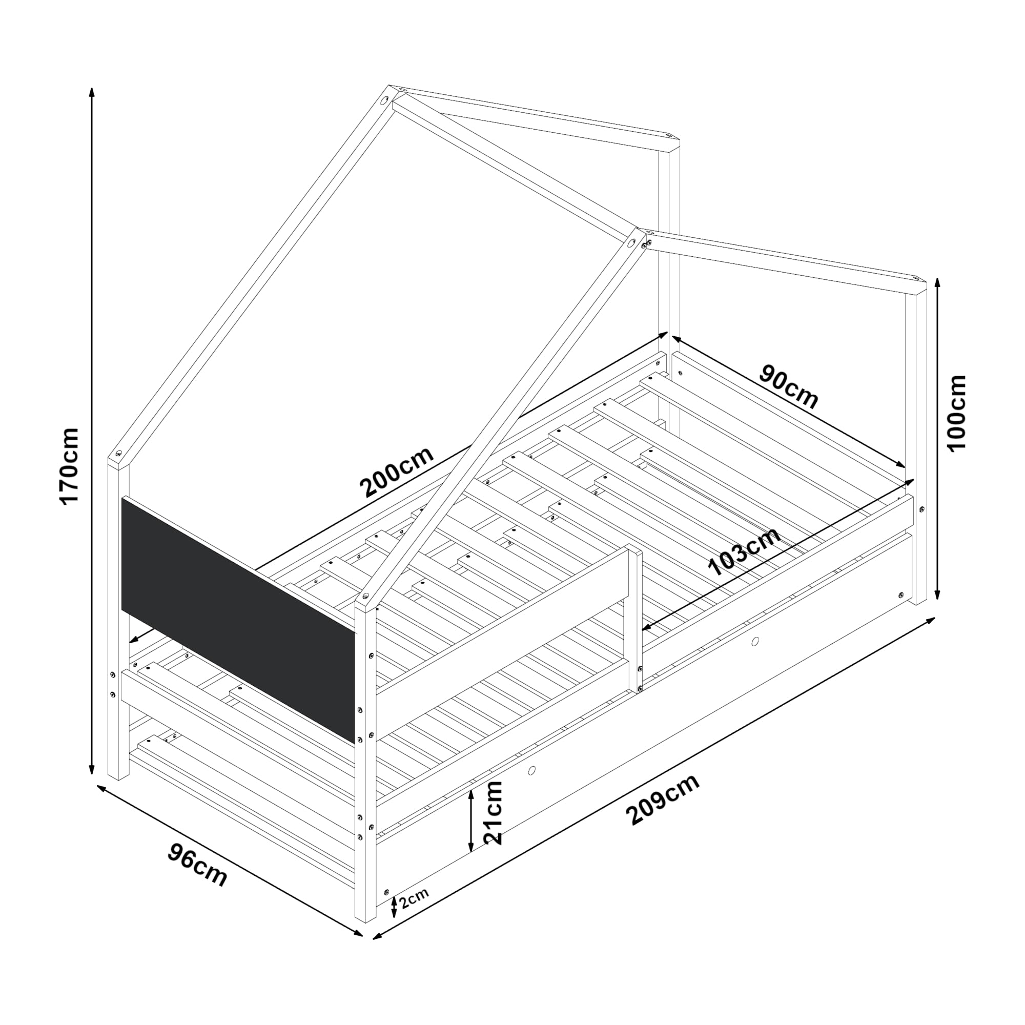 [en.casa] Letto Casetta Doppio Posto per Cameretta Bambini con Secondo Letto Estraibile Posti Letto a 90 x 200 cm Struttura in Legno di Pino Naturale