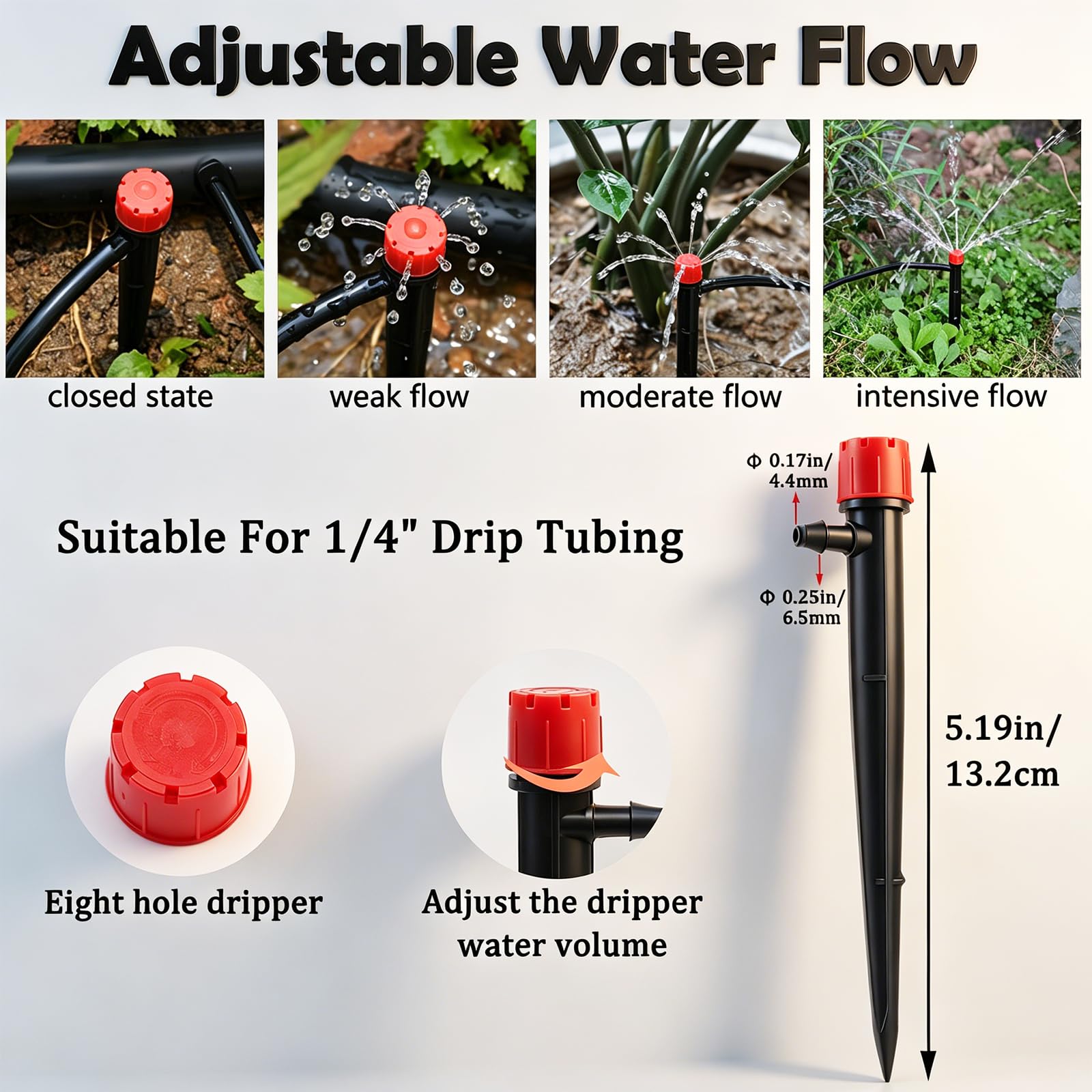 Kit sistema di irrigazione a goccia da 30 m, sistema di irrigazione automatico per serra, cortile, prato con tubo di distribuzione da 1/4", emettitori di goccia regolabili, connettori spinato