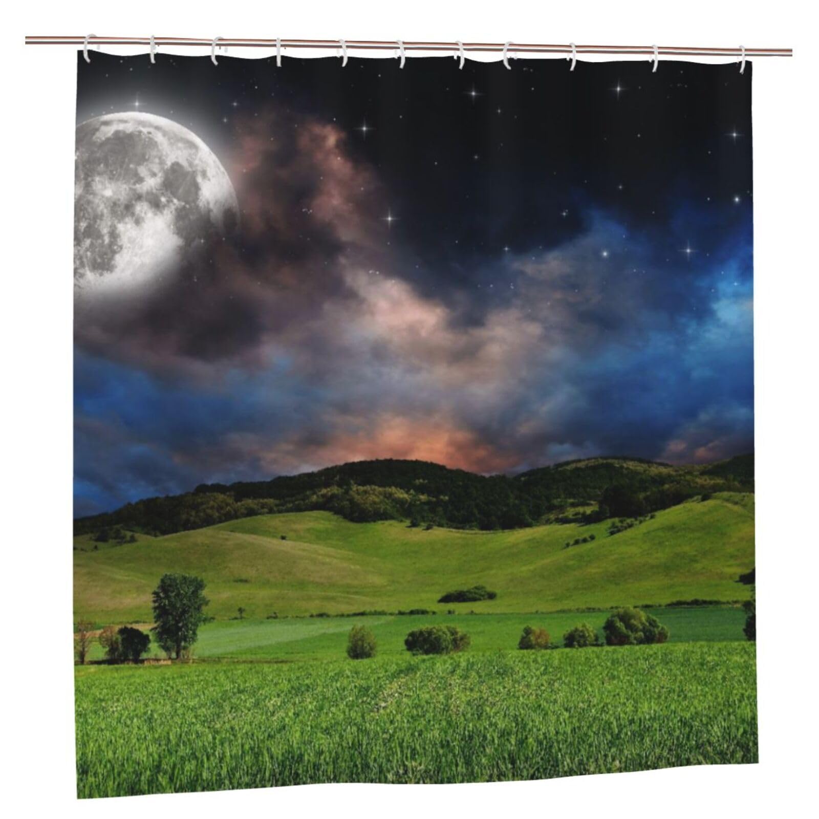 Oudrspo Polyester Fabric Shower Curtain - 70x70 Inch with Metal Grommets, Artistic Privacy Design, Night Background
