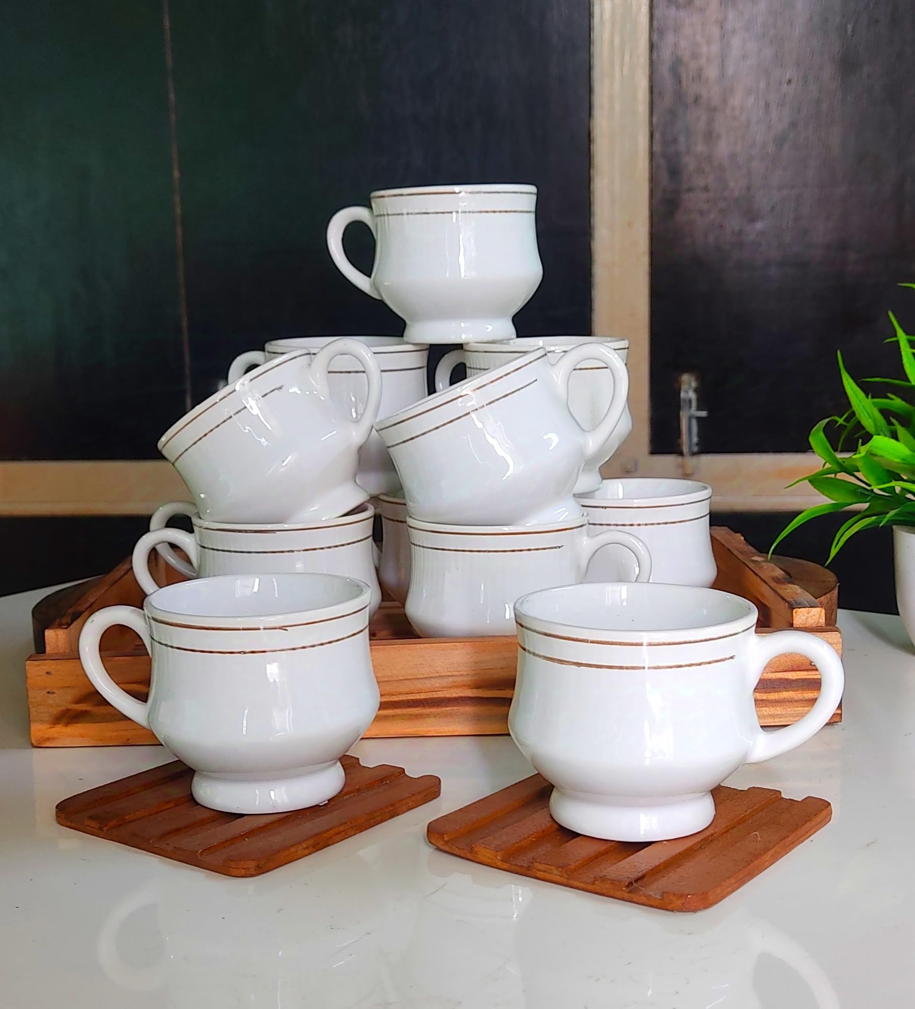 Elegant White Tea Cups with Silver Trim - Set of 6 -4 Elegant White Tea Cups with Silver Trim - Set of 6 -4