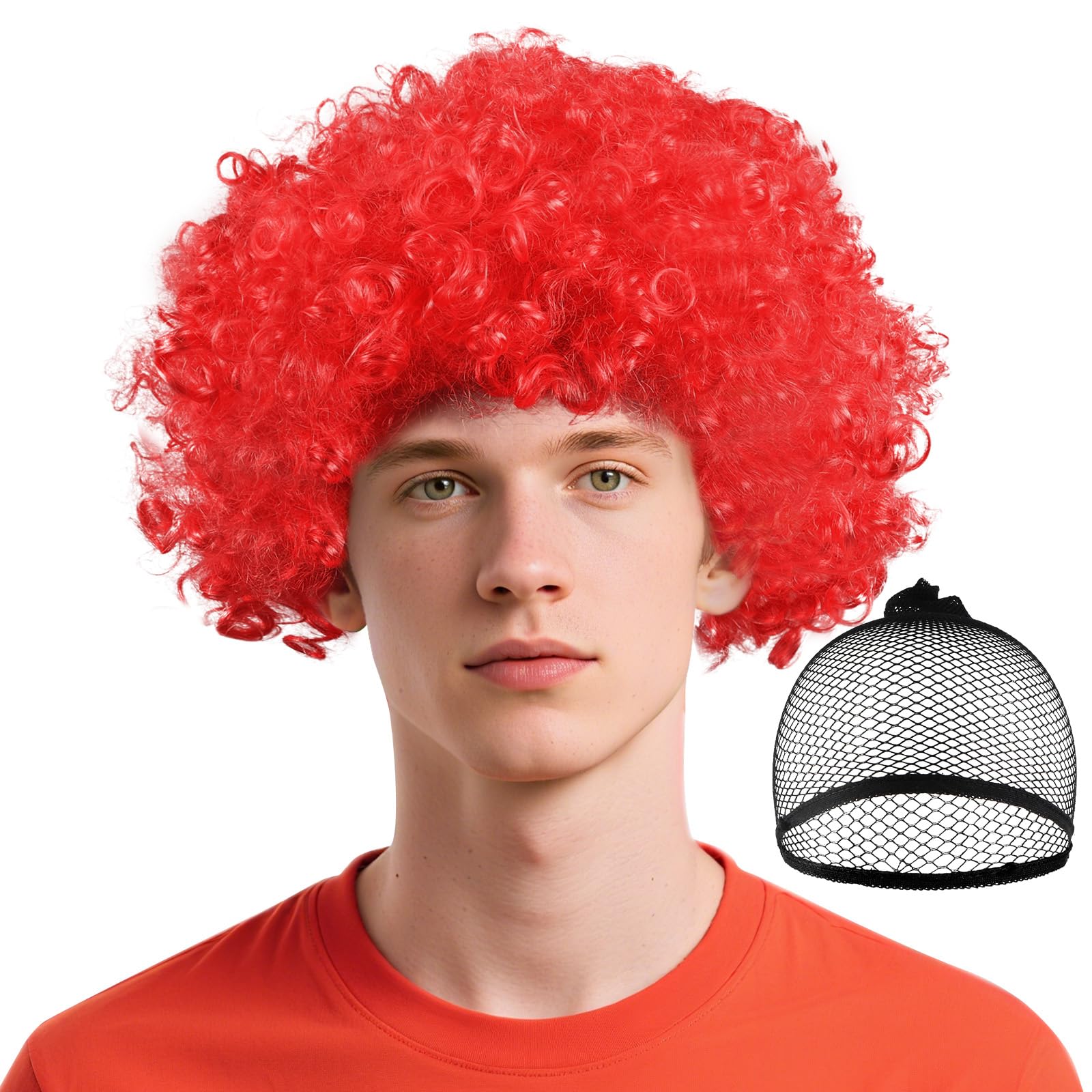 BSBUY 2 Piece Crazy Clown Wig Afro Wigs Curly Bouncy Hair Circus Fancy Dress Clown Dress Up Wigs Bouncy Costume Wigs Funky Wig Disco Clown for Halloween Cosplay 60s 70s 80s Theme Party(Red)