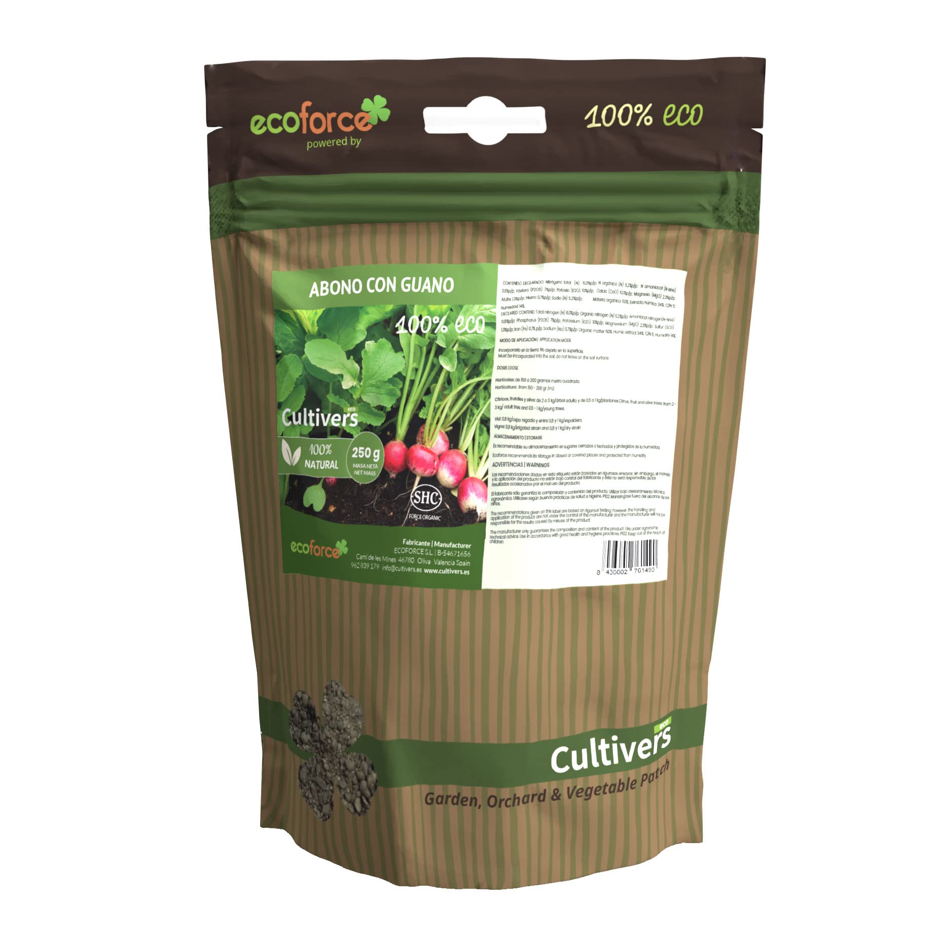 CULTIVERSEcoforce Guano Organic Fertilizer 250 G. Universal Fertilizer Of 100% Organic And Natural Origin For Orchard And Garden.