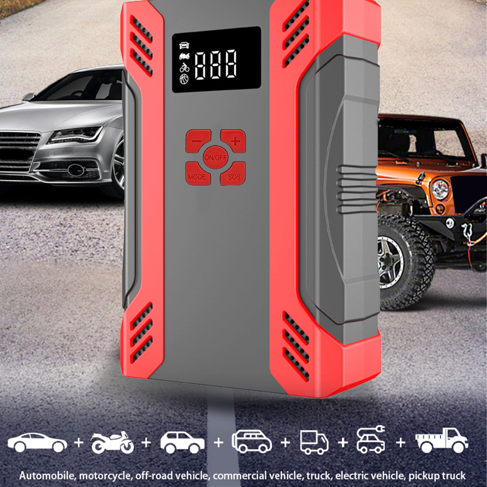 Akozon Arrancador de Batería Automóvil, con Inflador Neumáticos 150 PSI, Apagado Automático, Luz LED Banco Energía 10000 MAh SOS para Arranque Emergencia e Inflado