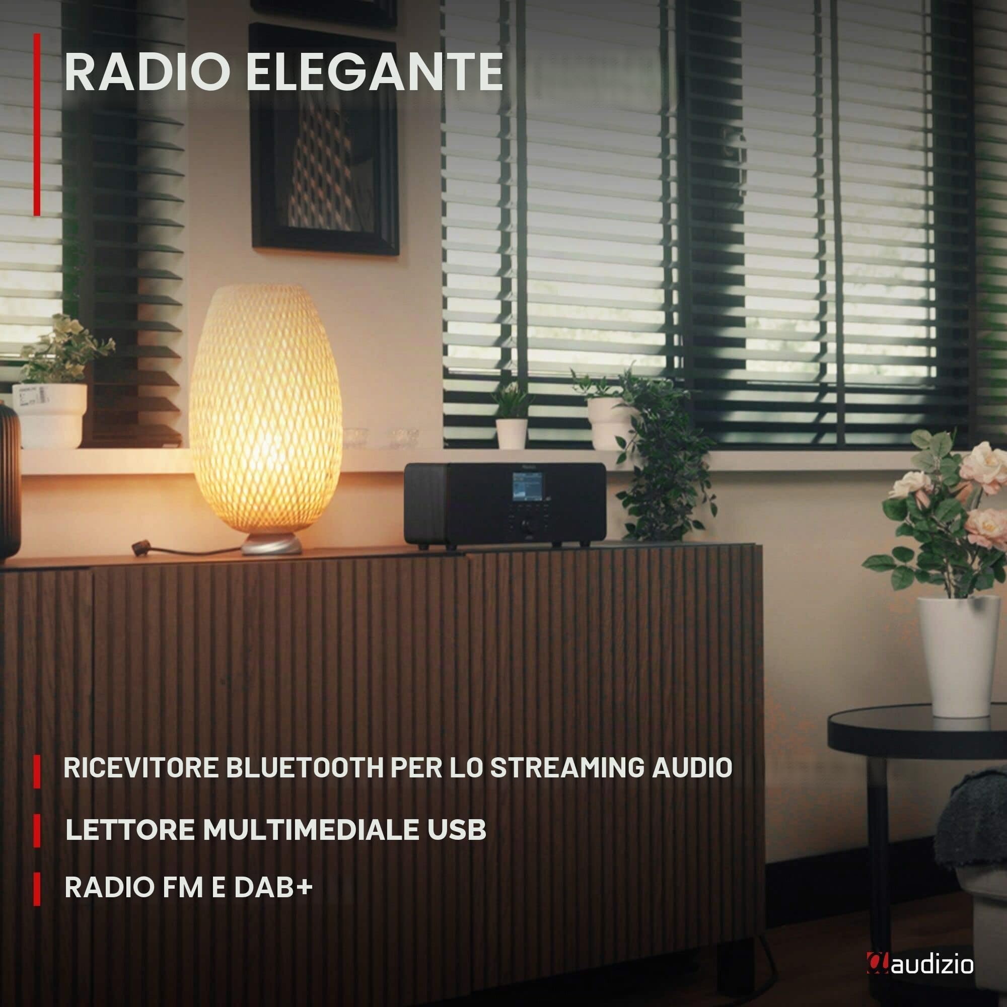 Audizio Genua Radio Digitale DAB+ Bluetooth 50W Altoparlanti Stereo FM USB Doppio Allarme Telecomando Display Colori